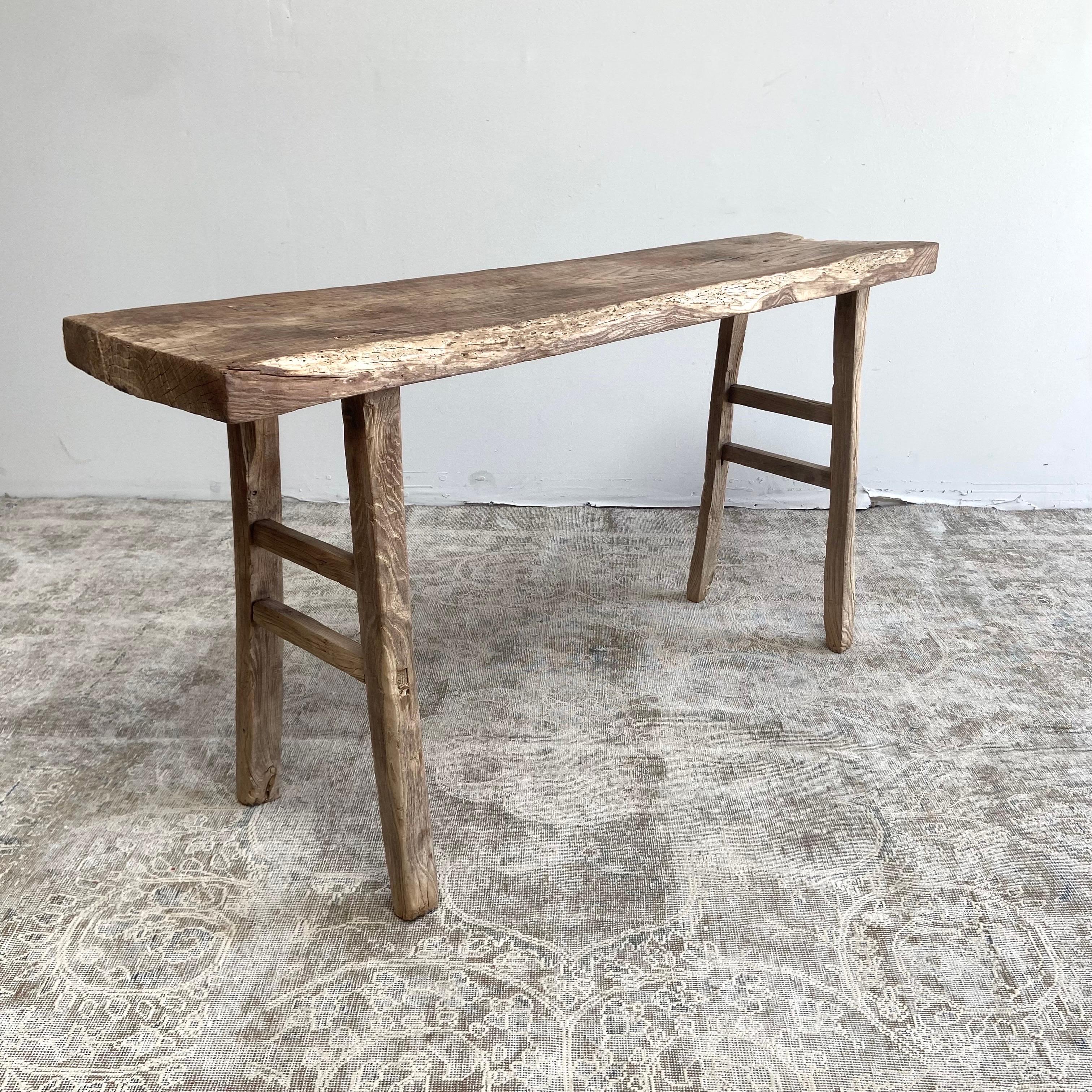 Vintage Aged Patina Elm Wood Console Table 3