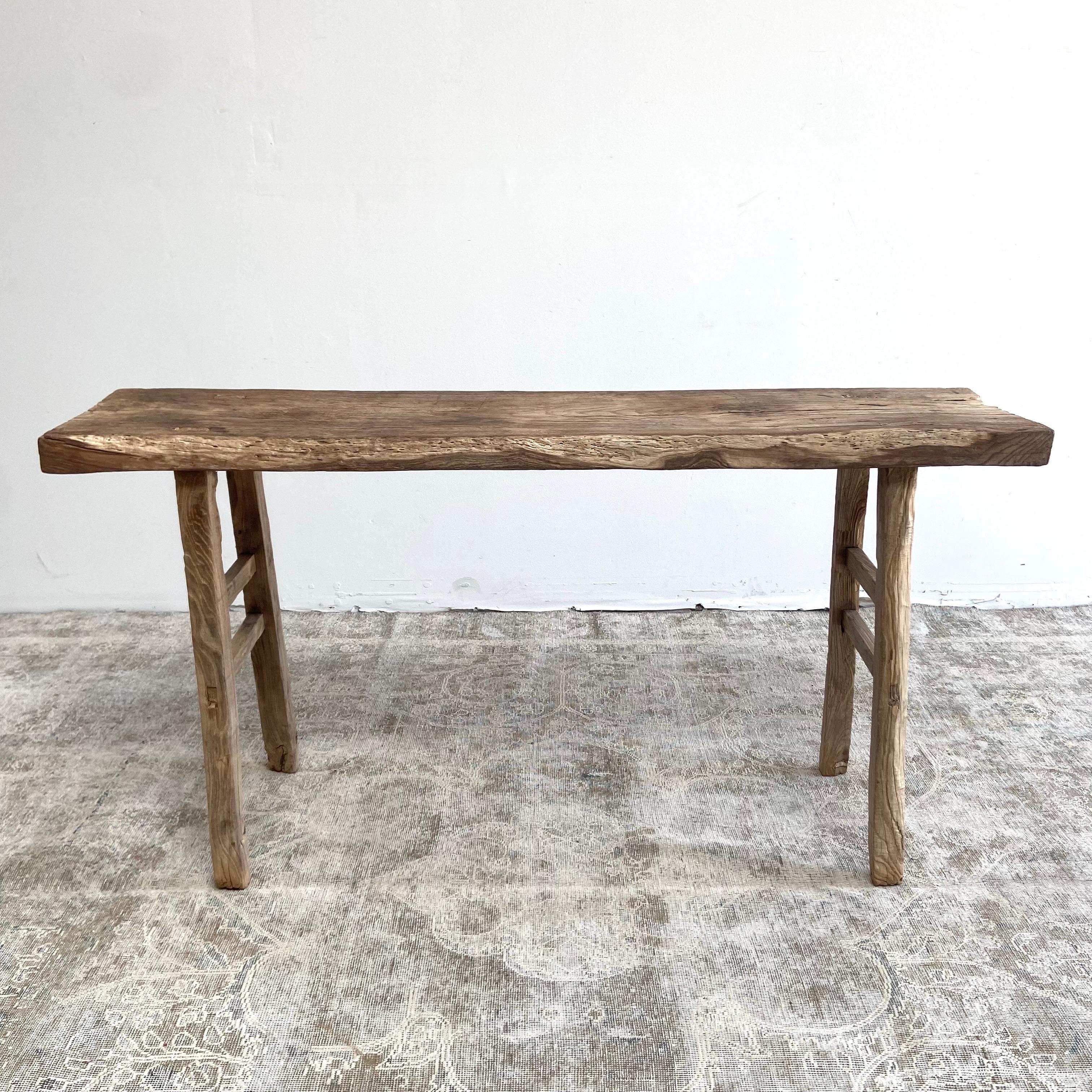 Vintage Aged Patina Elm Wood Console Table 4