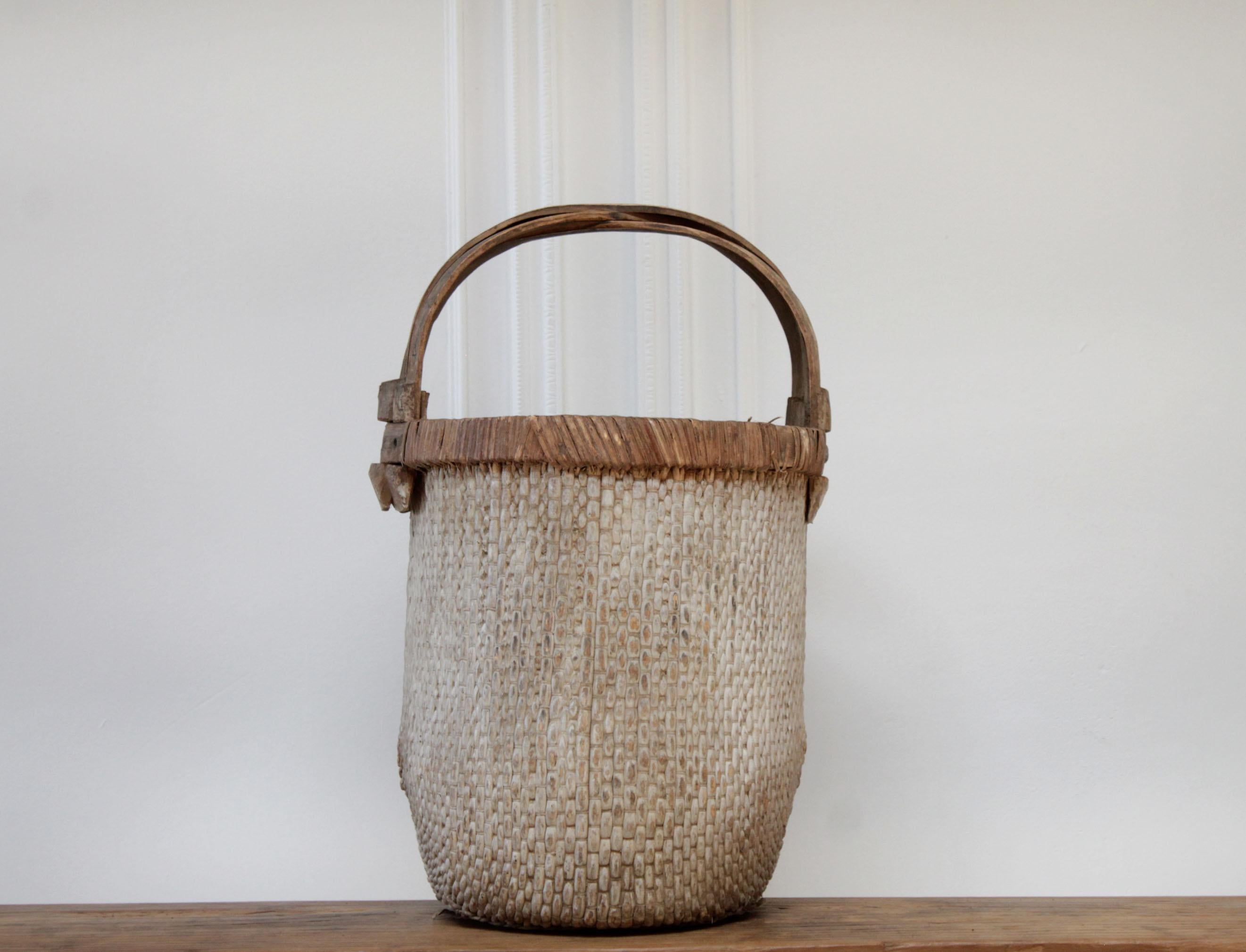 Leather Vintage Aged Woven Chinese Basket