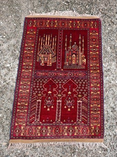 Vintage Aghan Baluch Prayer Rug with Islamic motifs, hand-knotted in Afghanistan