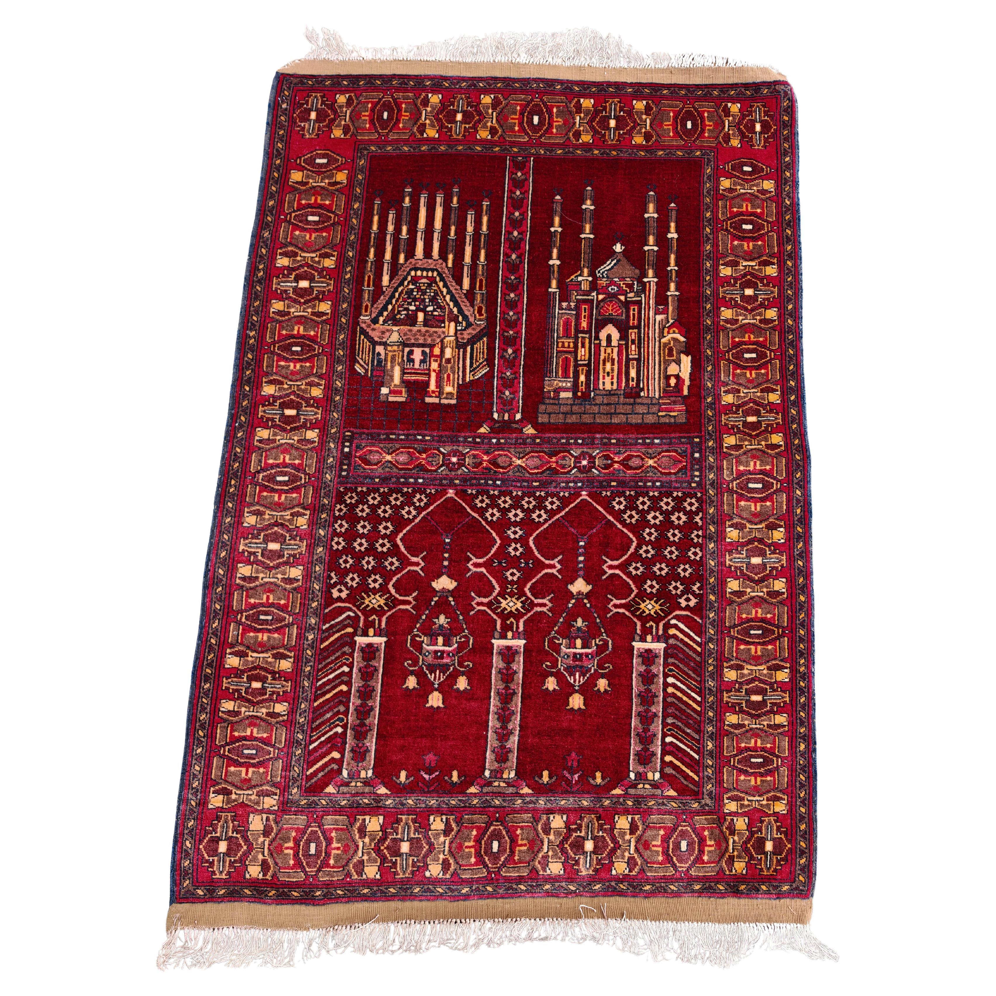 Vintage Aghan Belutsch Gebetsteppich mit islamischen Motiven, handgeknüpft in Afghanistan