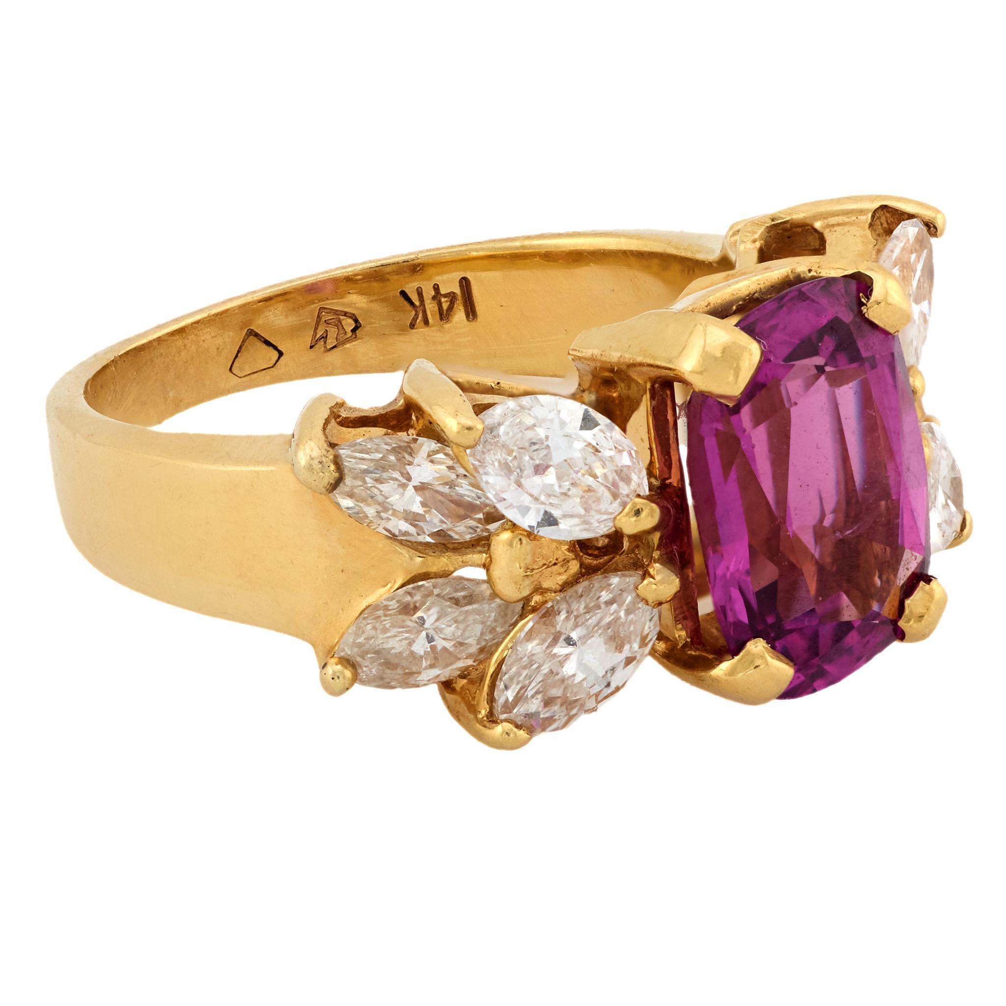 Vintage AGL 2 Karat Granat-Diamant 14k Gelbgold-Cocktailring im Zustand „Gut“ im Angebot in Beverly Hills, CA