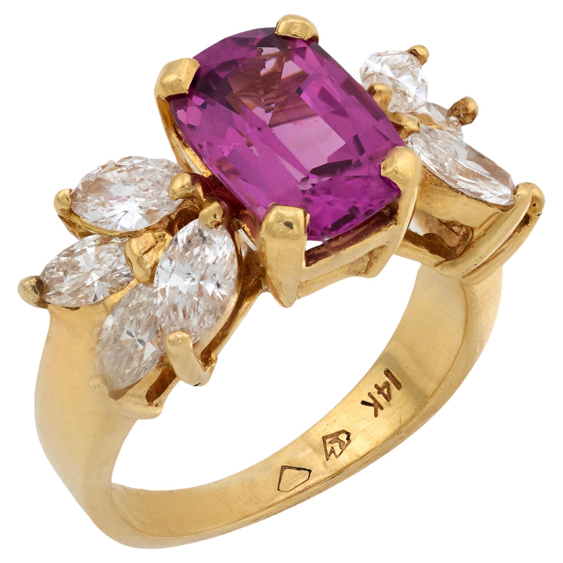 Vintage AGL 2 carat grenat diamant 14k or jaune bague de cocktail