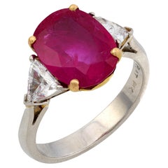 Vintage AGL 4.68 carat Burma no heat ruby diamond platinum ring