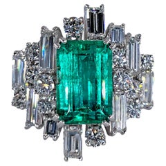 Vintage AGL 5,75 Karat unbedeutender kolumbianischer grüner Smaragd Diamant 14KW Goldring, Vintage