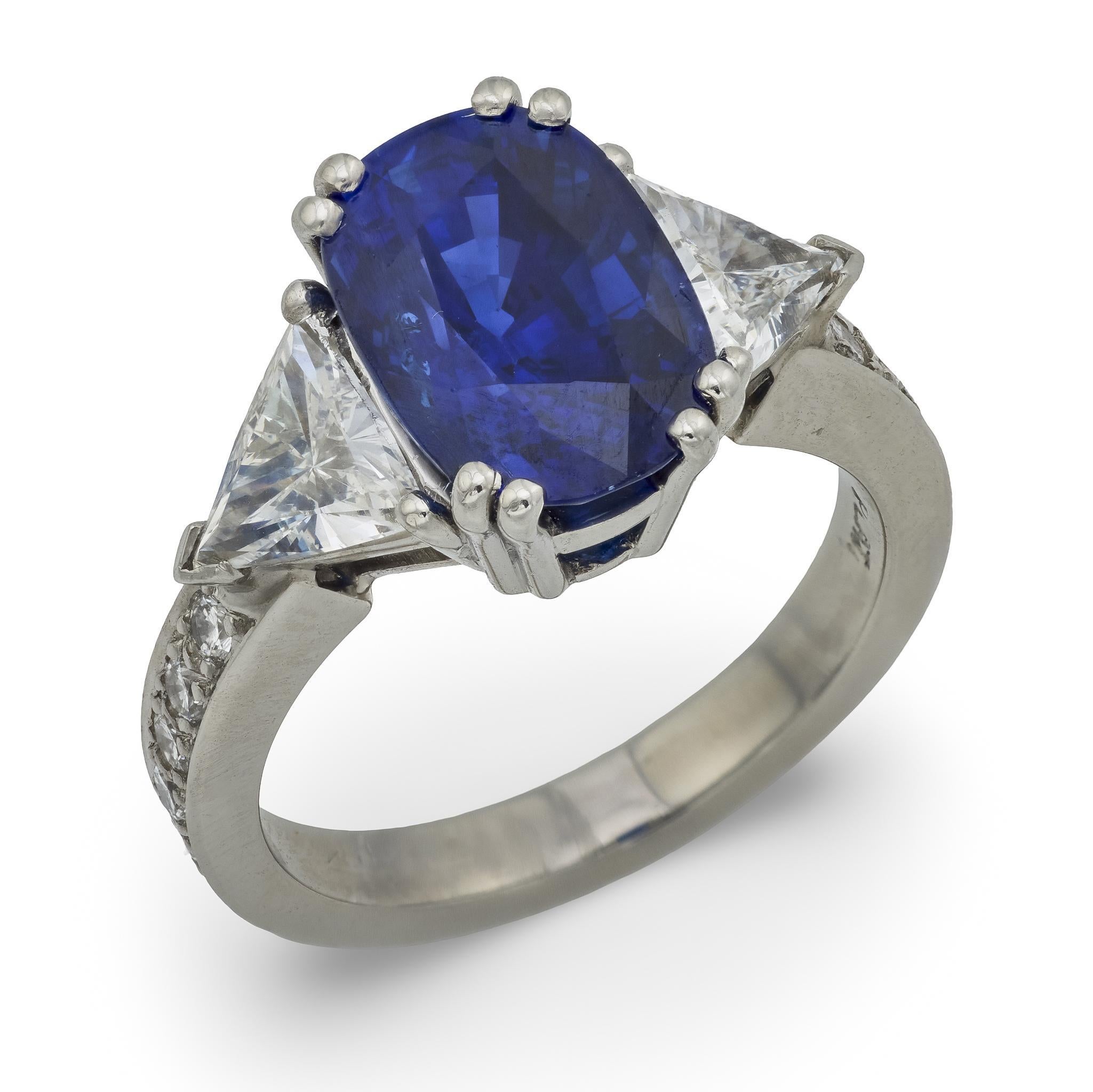 Bague de fiançailles vintage AGL 5,82 carats saphir de Ceylan diamant platine
