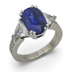Bague de fiançailles vintage AGL 5,82 carats saphir de Ceylan diamant platine