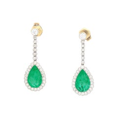 Vintage AGL Certified 10 Carat Colombian Emerald Drop Earrings in Platinum
