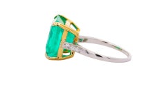 Vintage AGL Certified 11.28 Carat Colombian Emerald & Old Euro Cut Diamond Ring