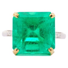Vintage AGL Certified 11.28 Carat Colombian Emerald & Old Euro Cut Diamond Ring