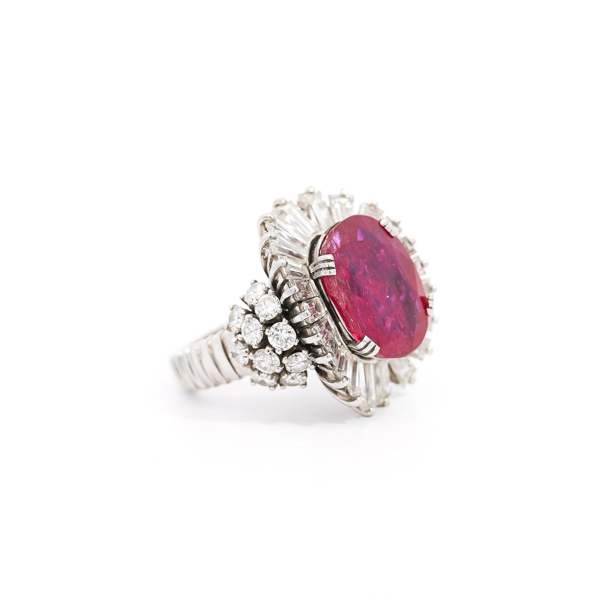 Contemporary Vintage AGL Certified 6.95 Carat No Heat Burma Ruby & Diamond Cocktail Ring For Sale