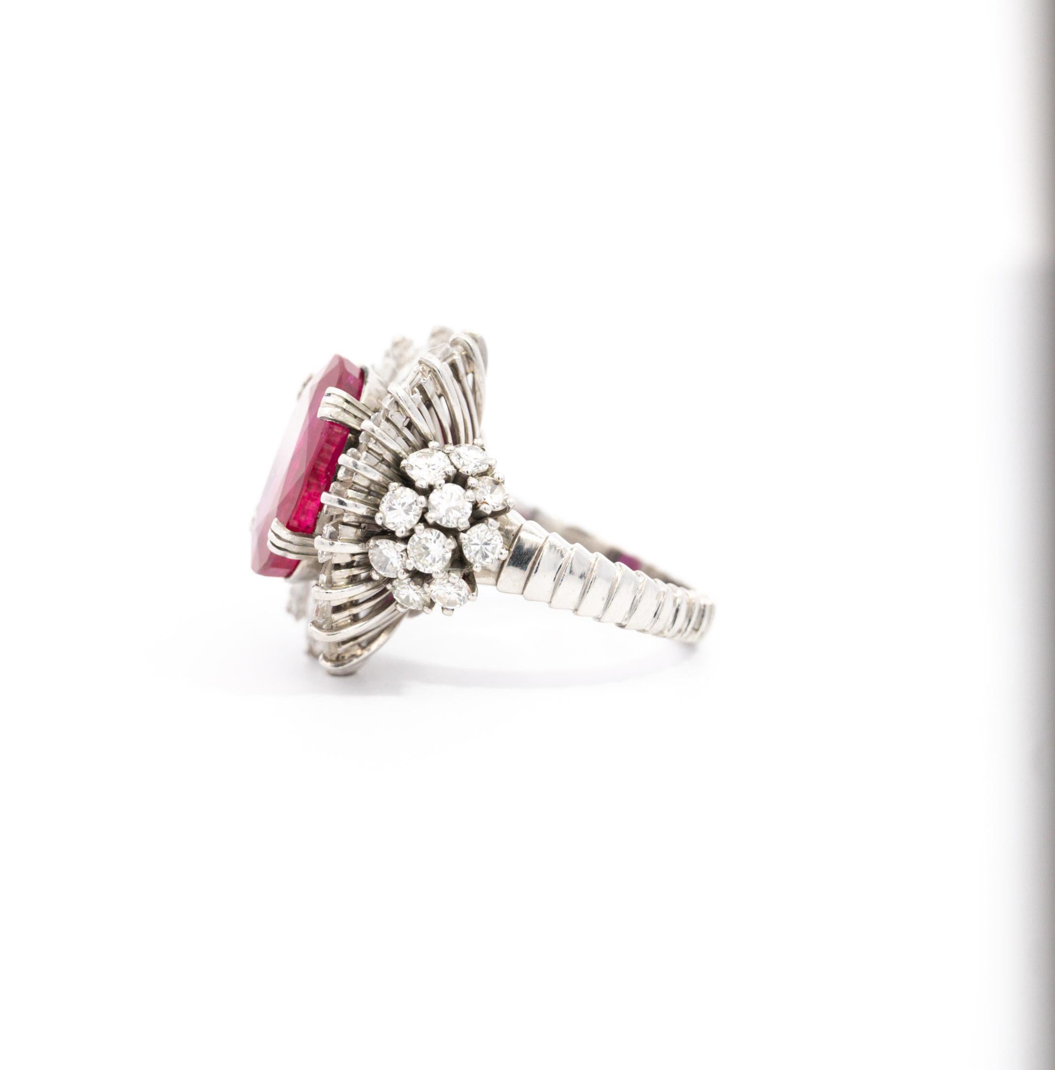 Women's Vintage AGL Certified 6.95 Carat No Heat Burma Ruby & Diamond Cocktail Ring For Sale