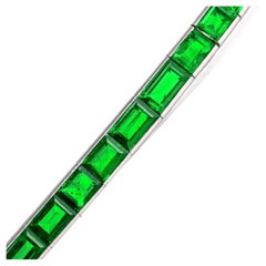 Vintage AGL Minor Öl-Smaragd-Platin-Armband mit gravierter Linie, Vintage 