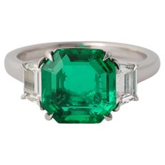 Vintage AGL SSEF 2.51 Carats Colombian Emerald Diamond Platinum Ring