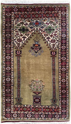 Vintage Agra 3x5 Meditation Tapestry Floral Rug Fine Decorative Rug c.1960