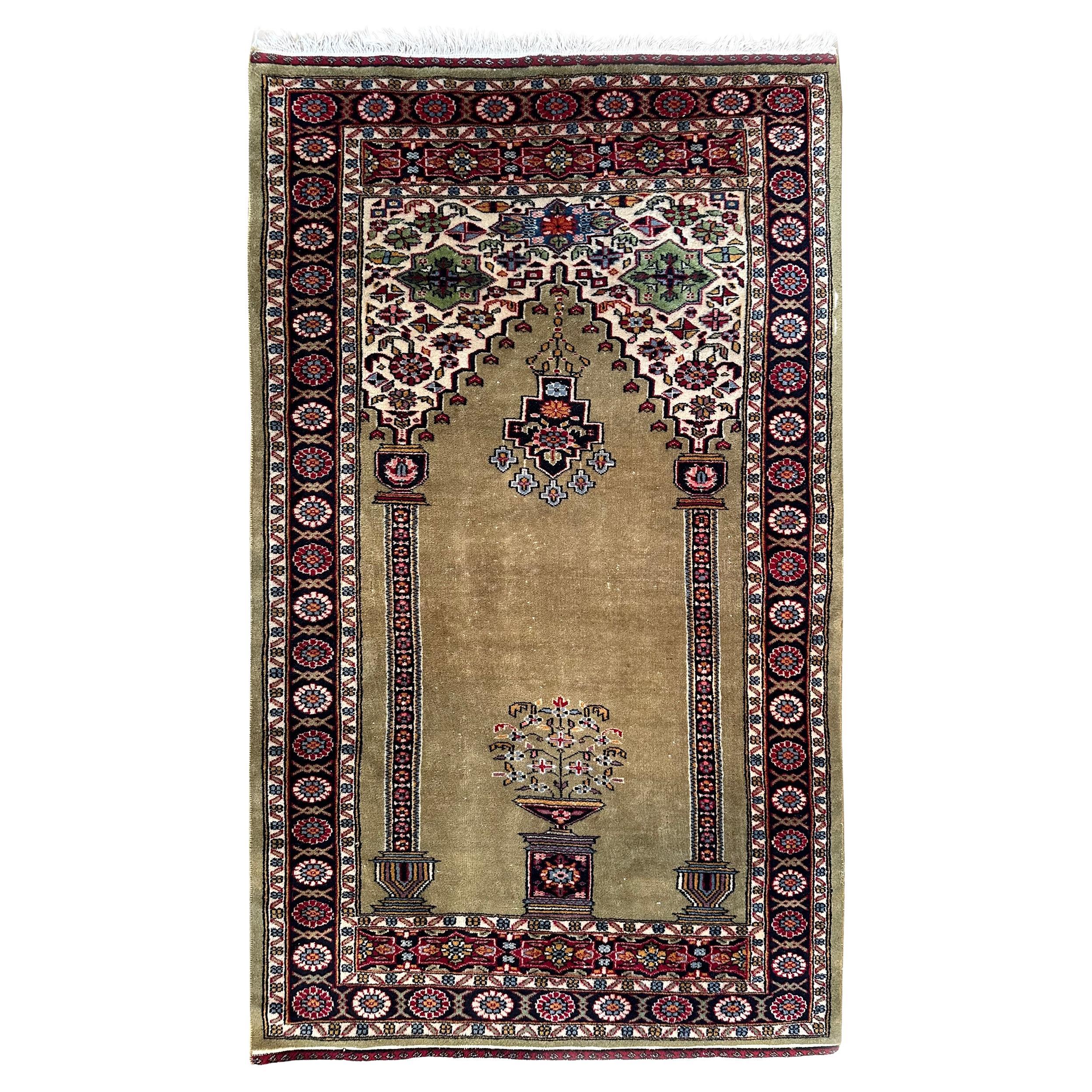 Vintage Agra 3x5 Meditation Tapestry Floral Rug Fine Decorative Rug c.1960