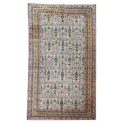 Retro Agra Gallery Size Rug in All Over Pattern in Ivory, Green, Pink, Yellow