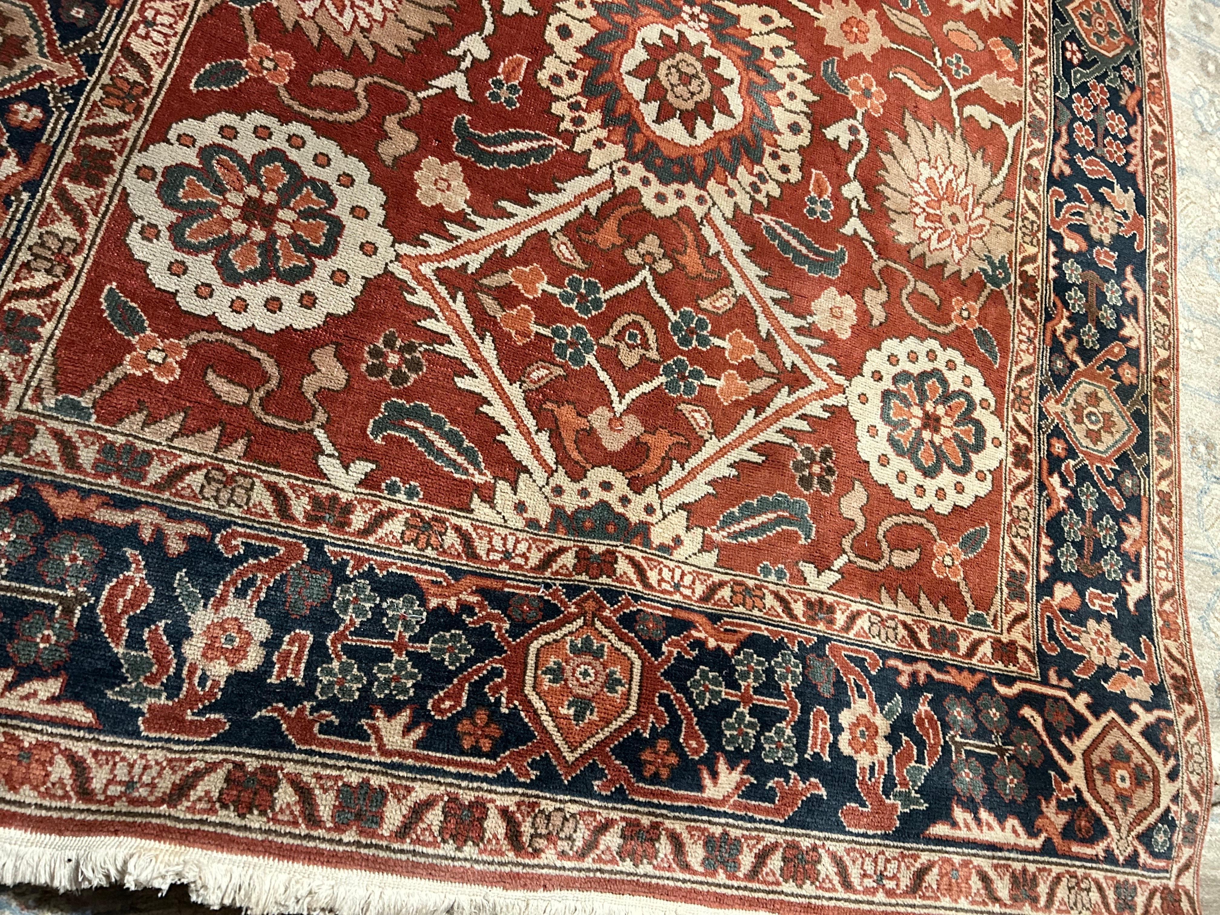 Vintage Agra Pure Wool Hand Knotted Rug In Rust Hues And Warm Tones For Sale 5