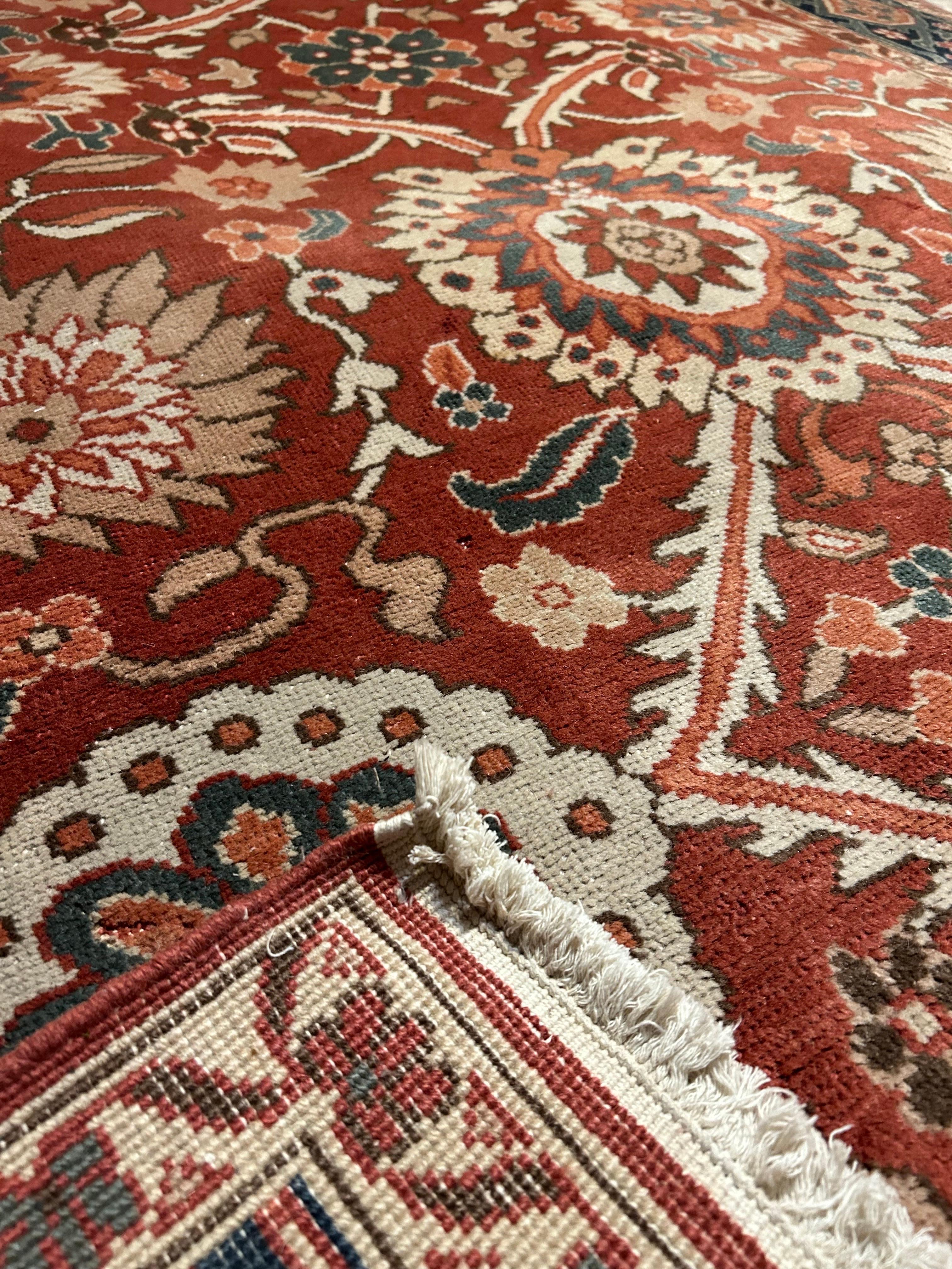 Vintage Agra Pure Wool Hand Knotted Rug In Rust Hues And Warm Tones For Sale 6