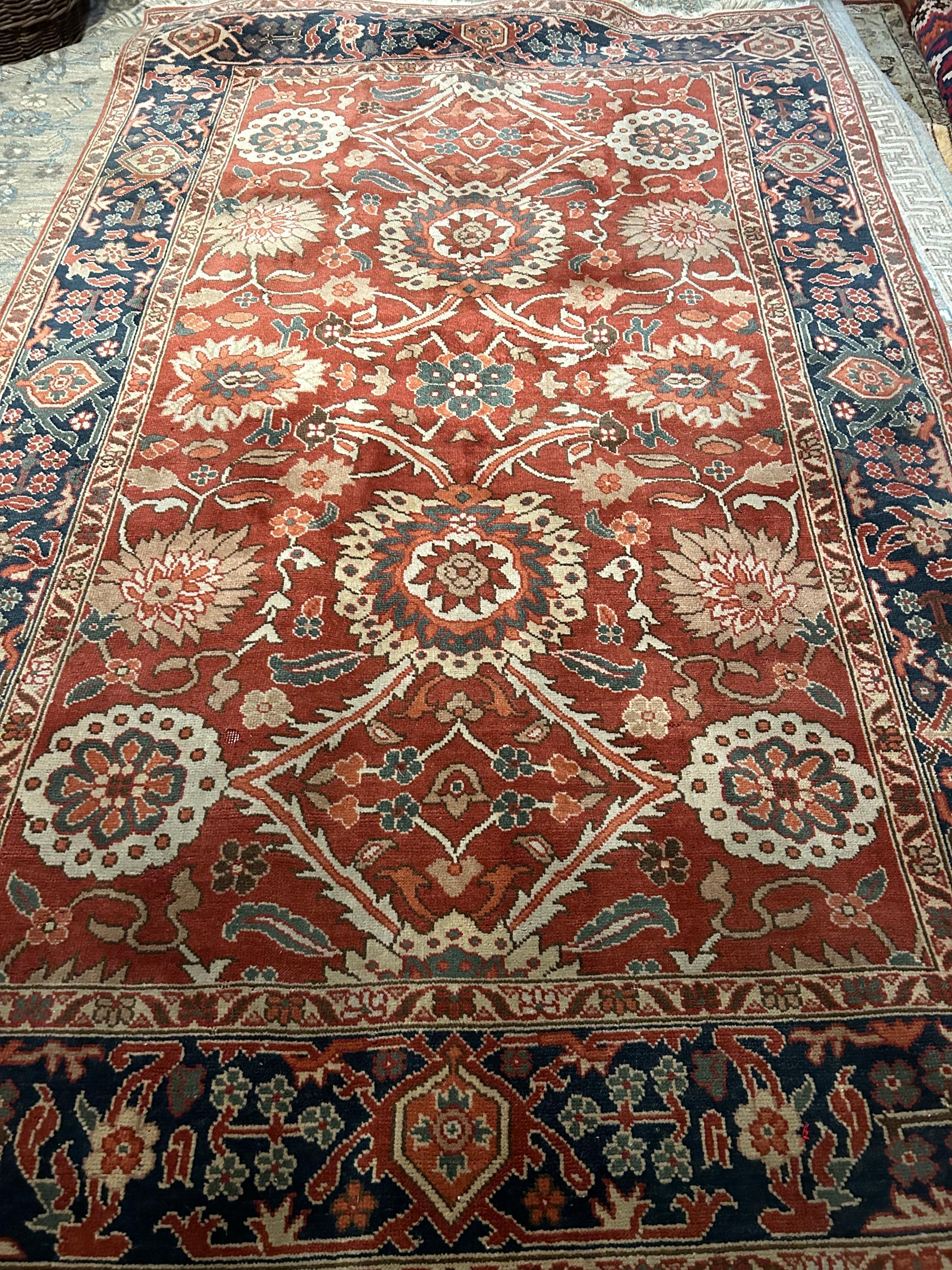 Hand-Knotted Vintage Agra Pure Wool Hand Knotted Rug In Rust Hues And Warm Tones For Sale