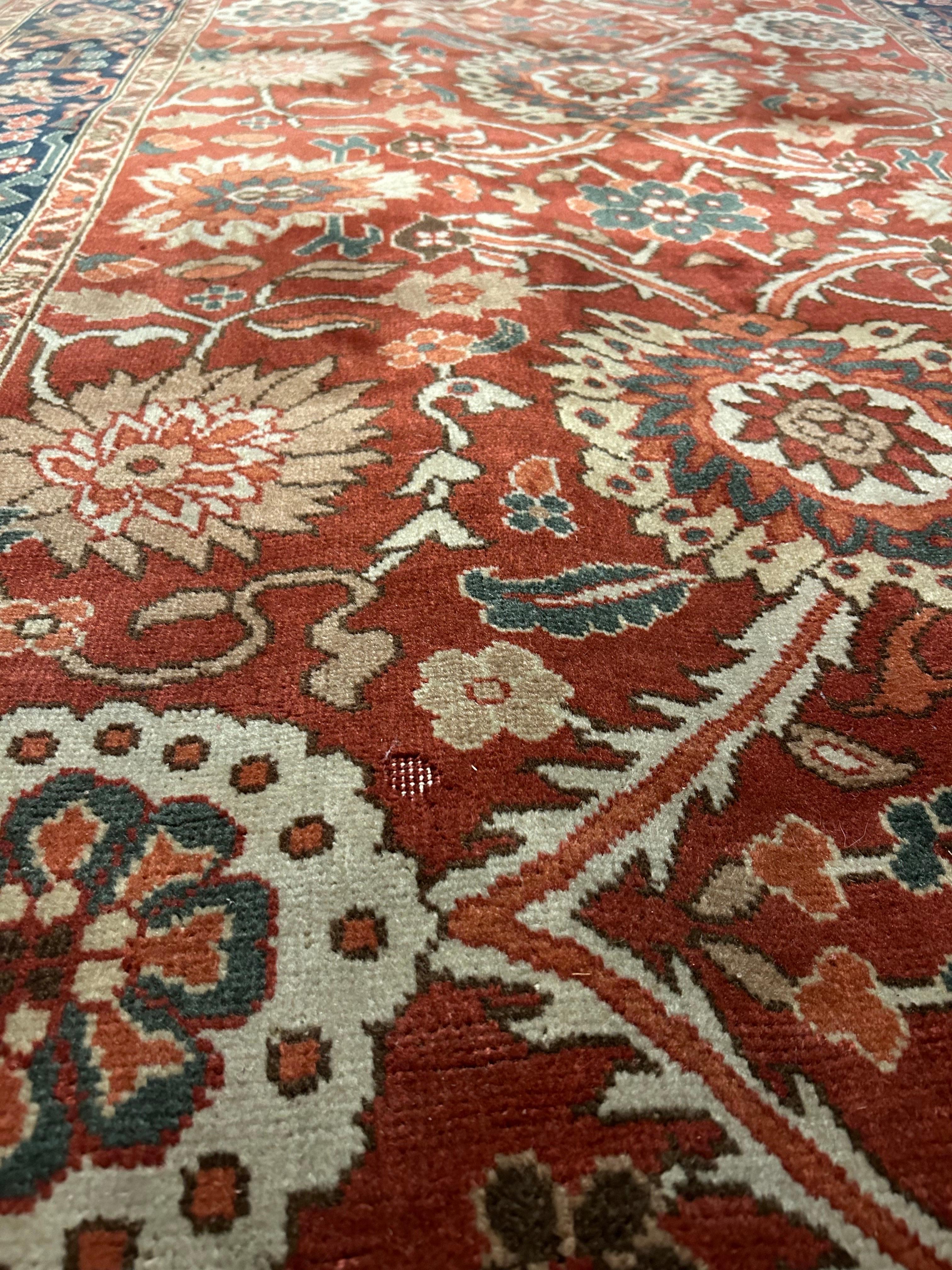 Mid-20th Century Vintage Agra Pure Wool Hand Knotted Rug In Rust Hues And Warm Tones For Sale