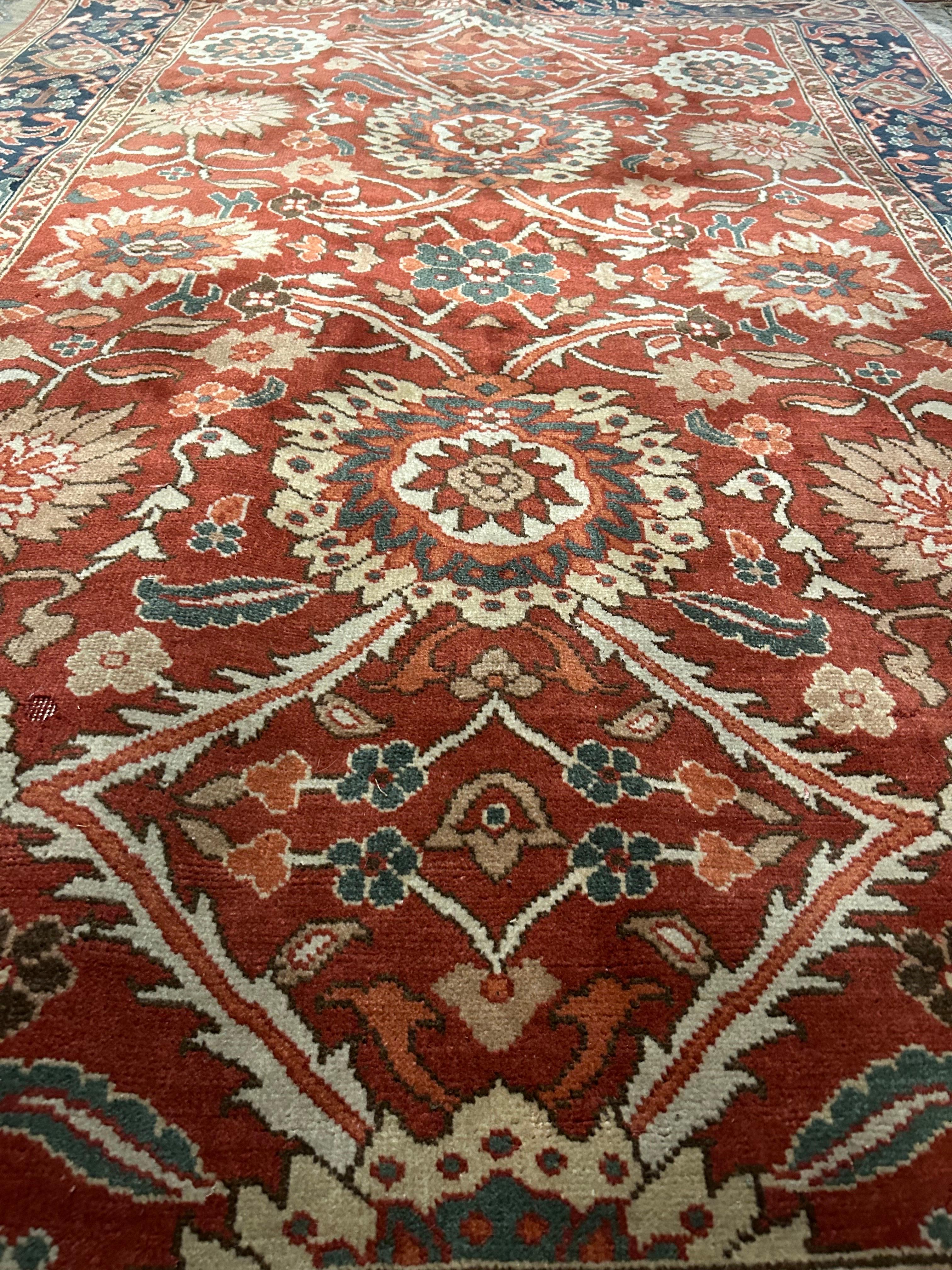 Vintage Agra Pure Wool Hand Knotted Rug In Rust Hues And Warm Tones For Sale 1