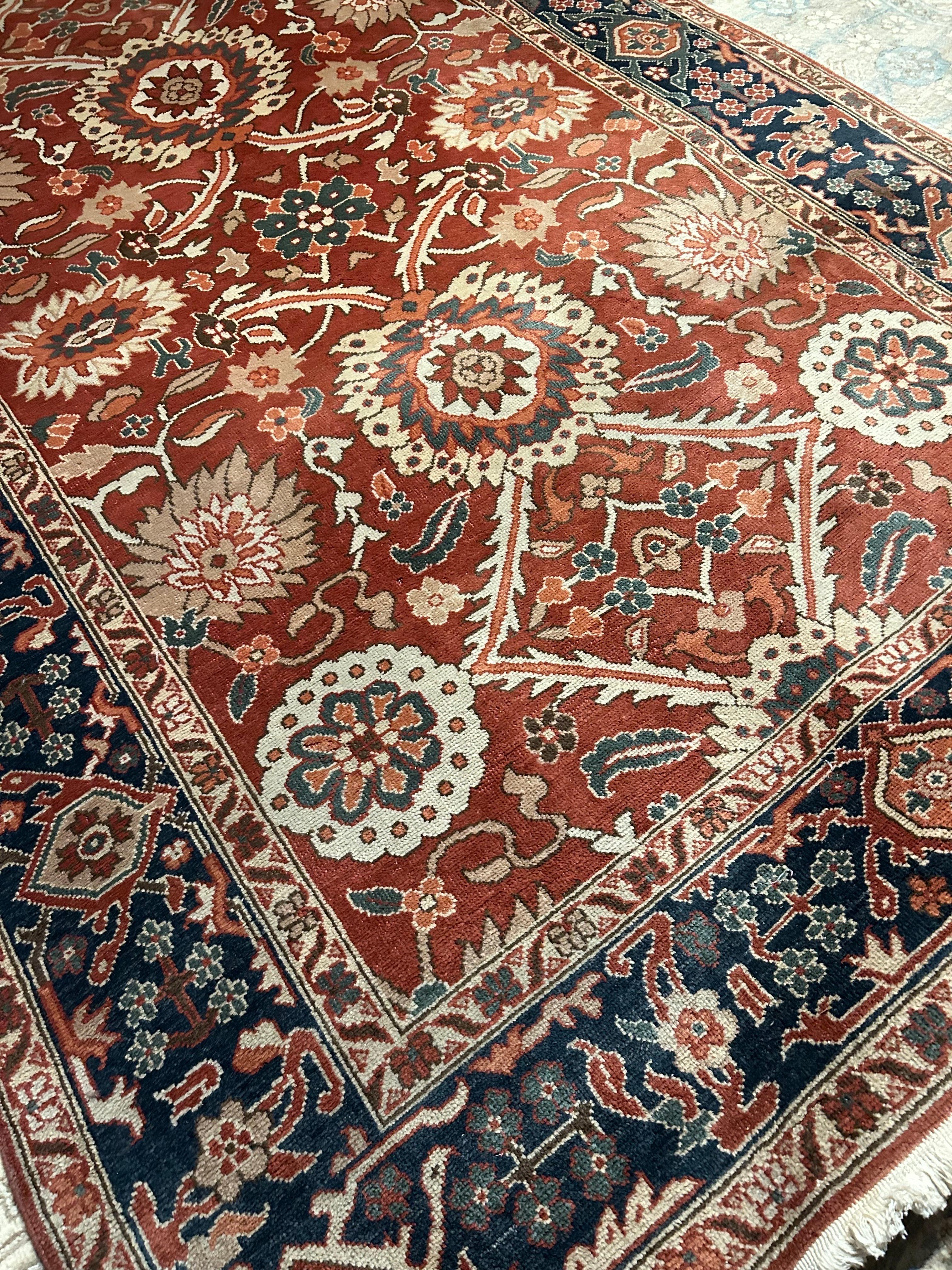 Vintage Agra Pure Wool Hand Knotted Rug In Rust Hues And Warm Tones For Sale 2