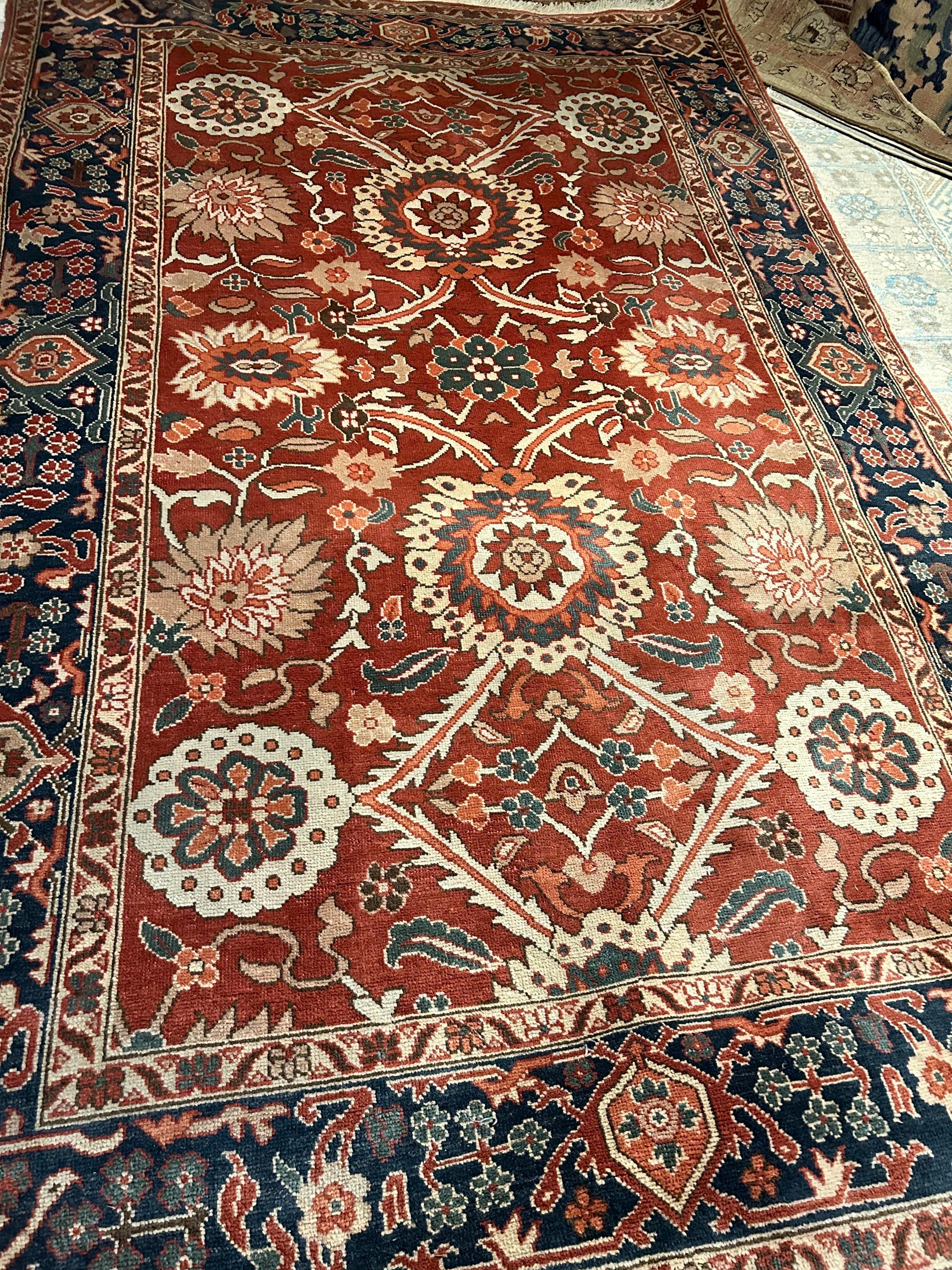 Vintage Agra Pure Wool Hand Knotted Rug In Rust Hues And Warm Tones For Sale 3