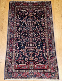 Vintage Agra Area Rug with Allover Floral Pattern in Navy, Red, Blue