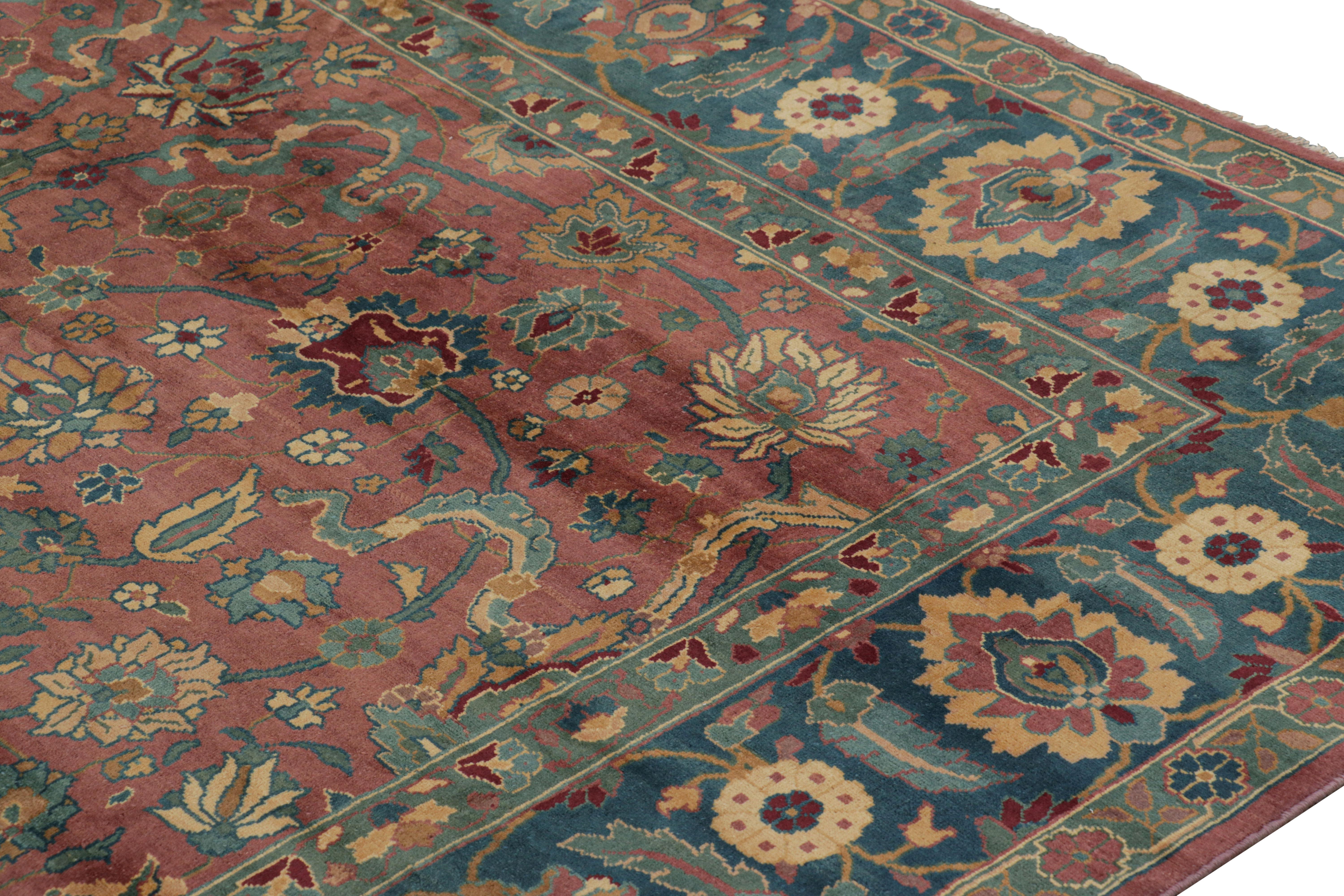 Indiano Tappeto vintage Agra in rosso e blu acqua con motivi floreali  Rug & Kilim in vendita