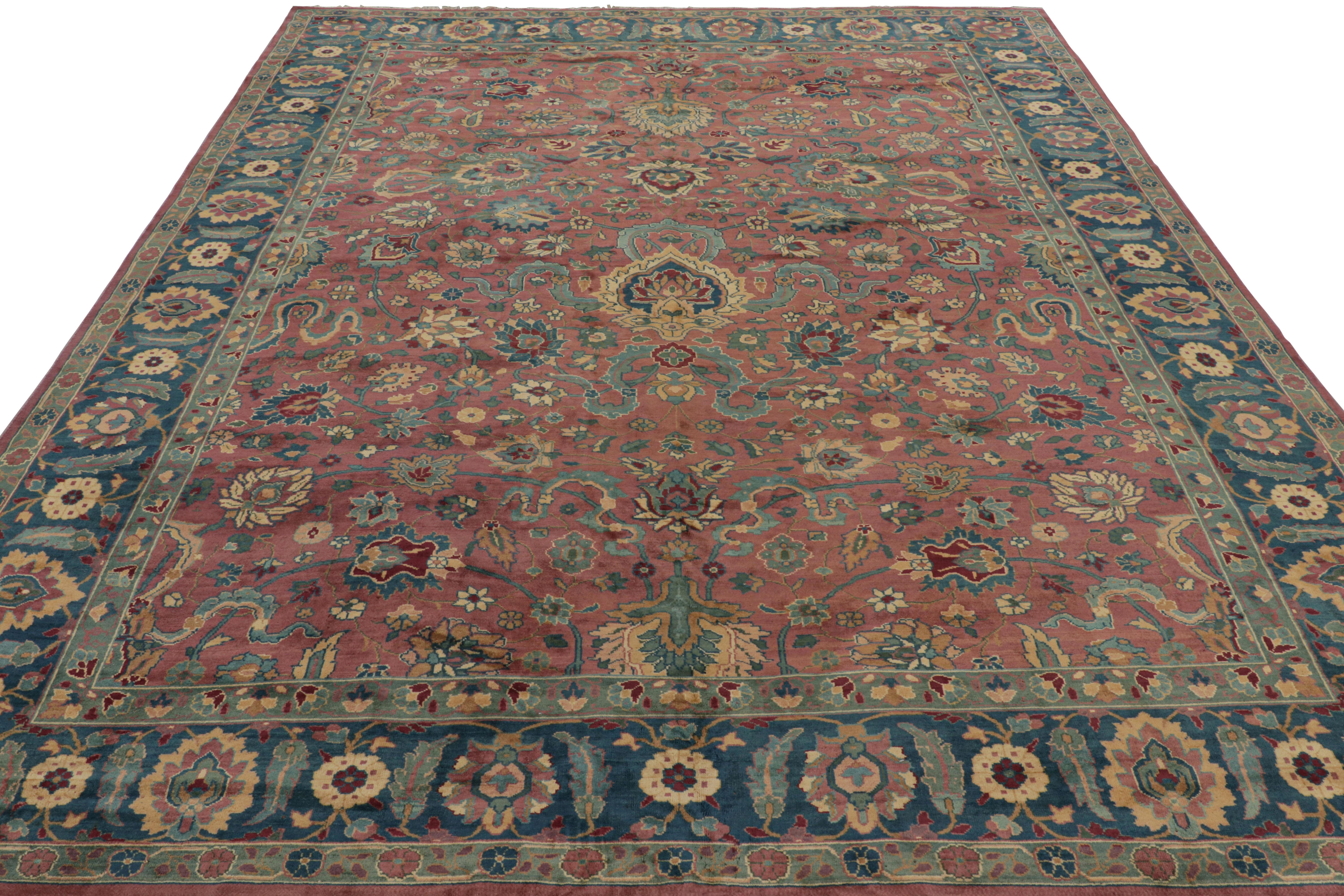 Annodato a mano Tappeto vintage Agra in rosso e blu acqua con motivi floreali  Rug & Kilim in vendita