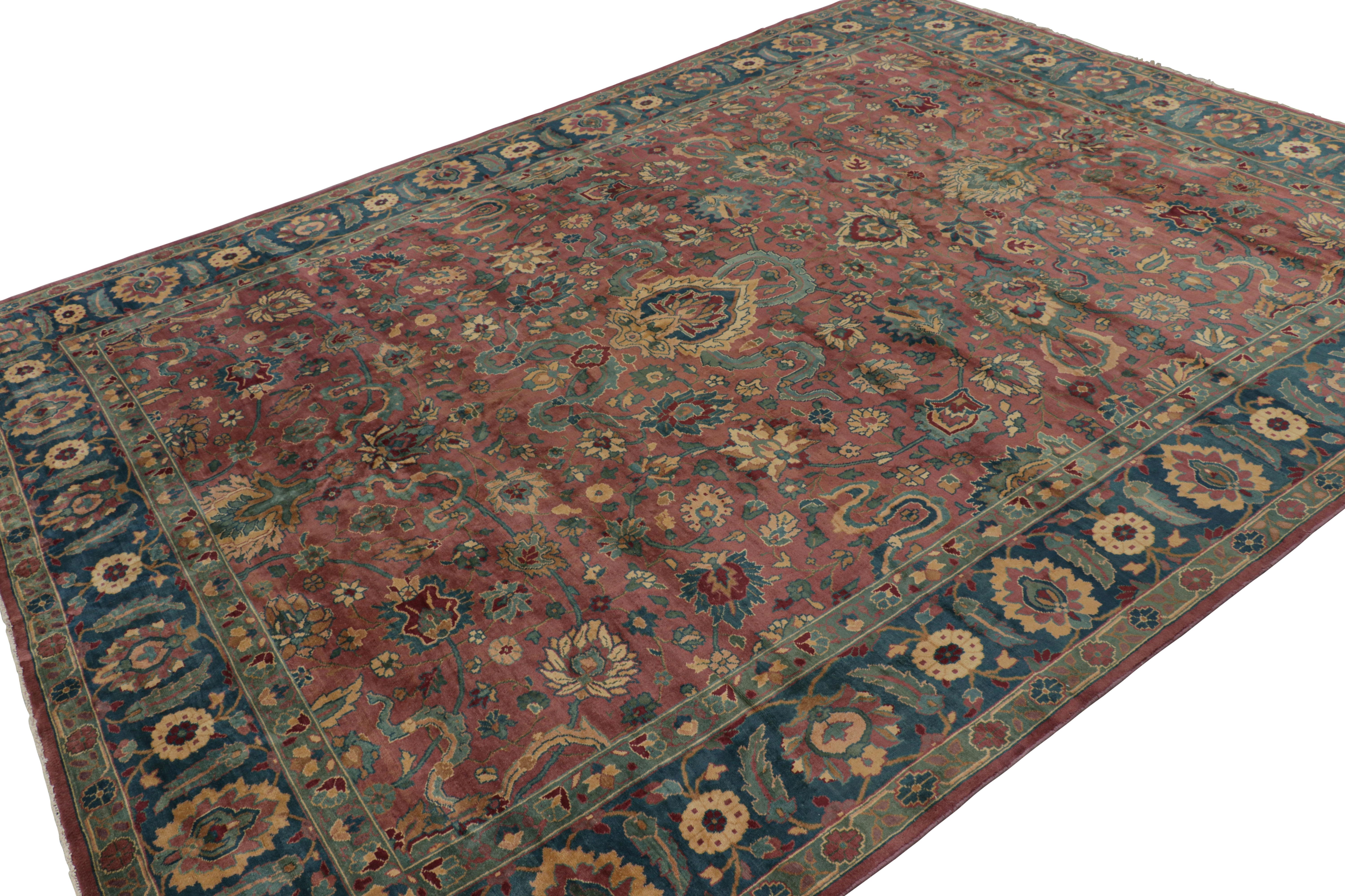 Tappeto vintage Agra in rosso e blu acqua con motivi floreali  Rug & Kilim In condizioni buone in vendita a Long Island City, NY