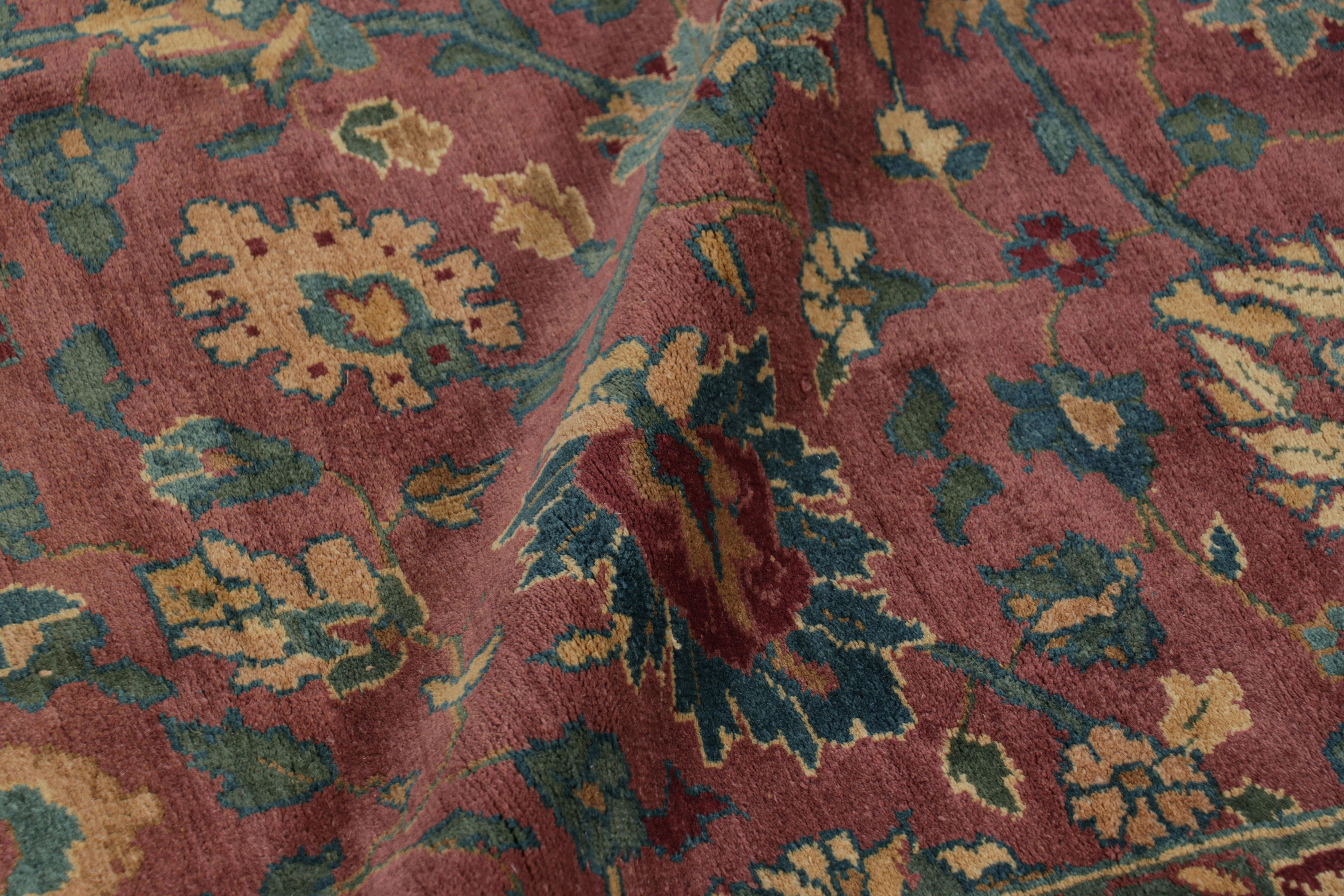 Lana Tappeto vintage Agra in rosso e blu acqua con motivi floreali  Rug & Kilim in vendita