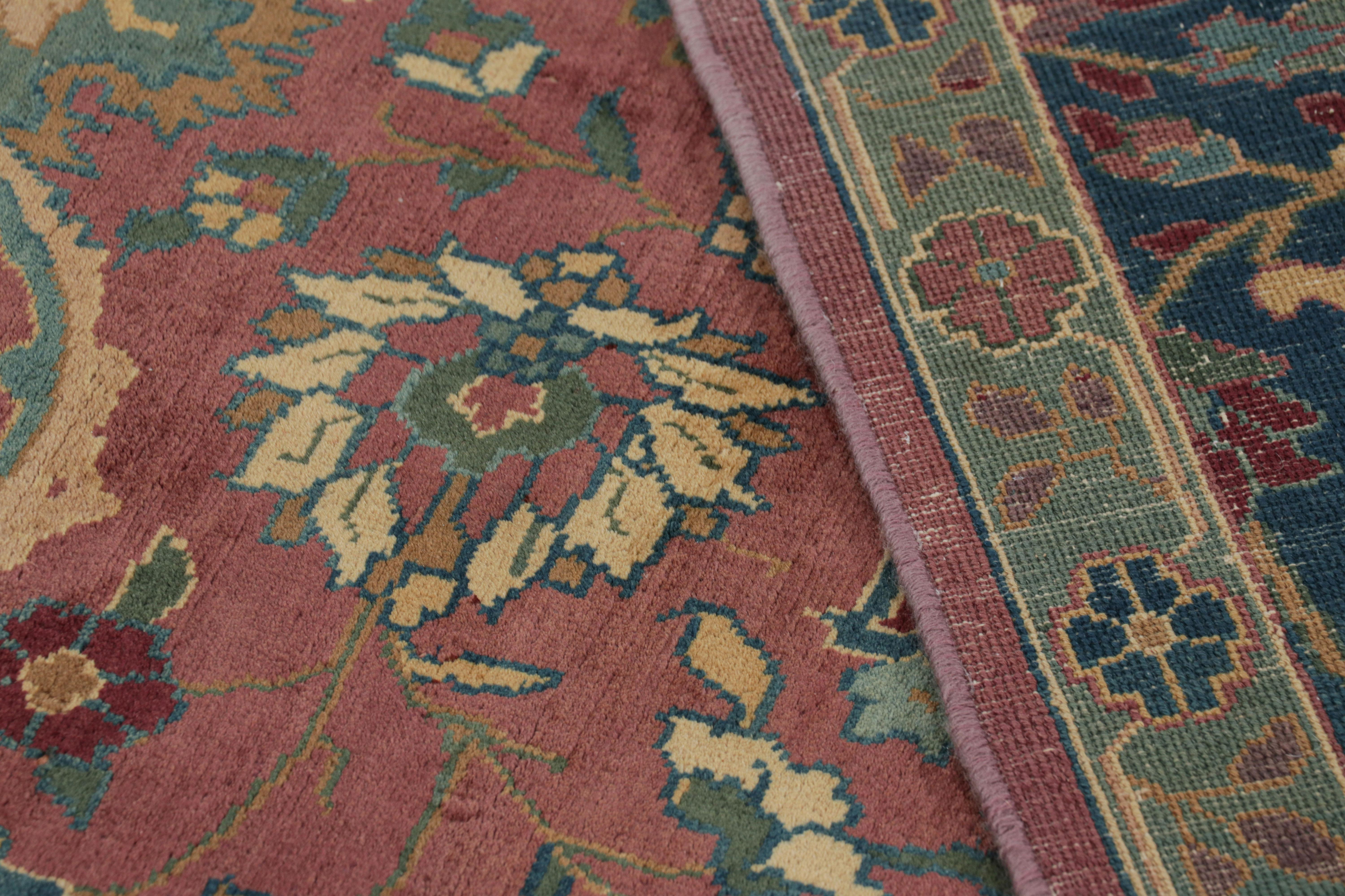 Tappeto vintage Agra in rosso e blu acqua con motivi floreali  Rug & Kilim in vendita 1