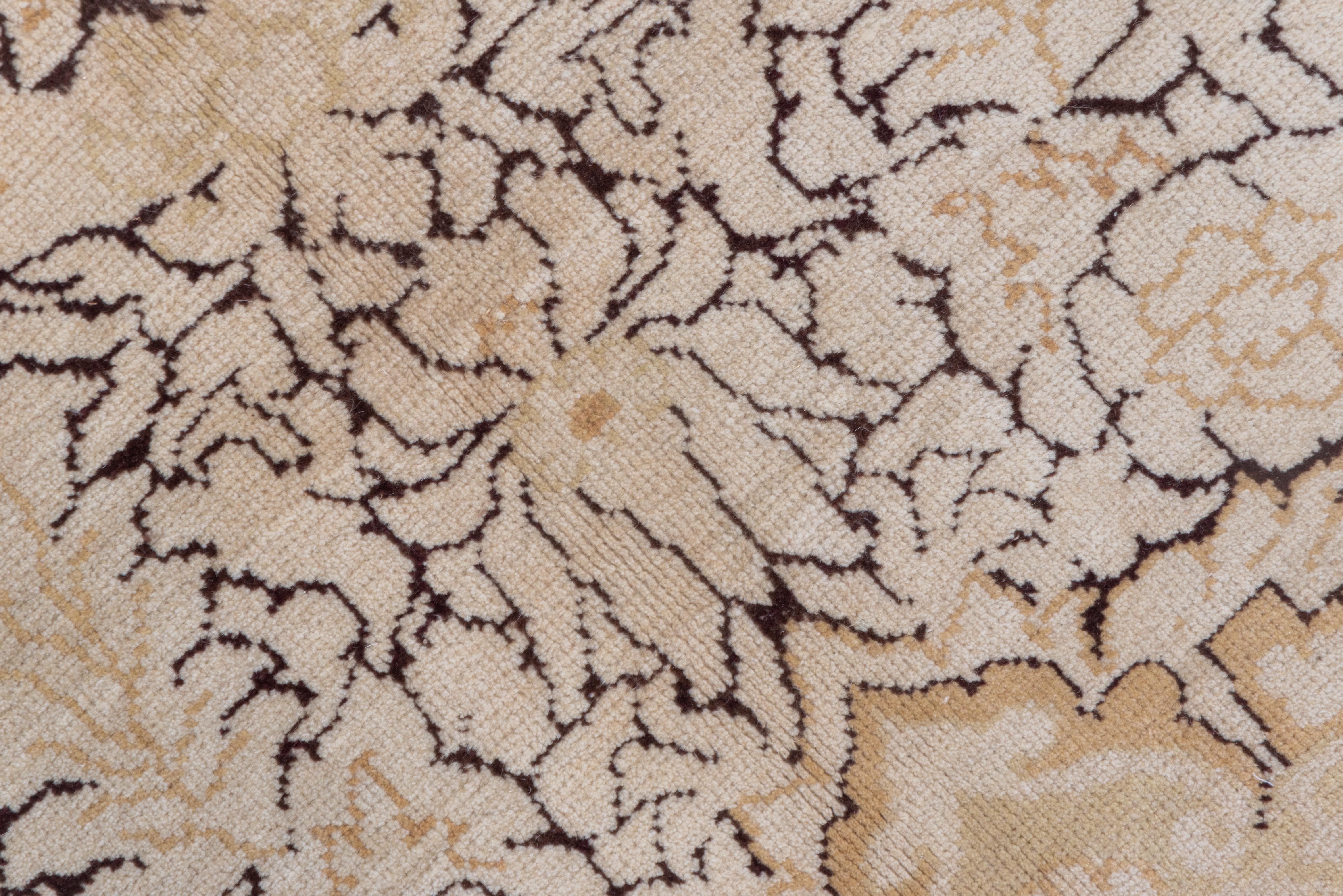 Vintage Agra Teppich Sand und Taupe Grund mit Curvilinear Floral Medallion (Wolle) im Angebot