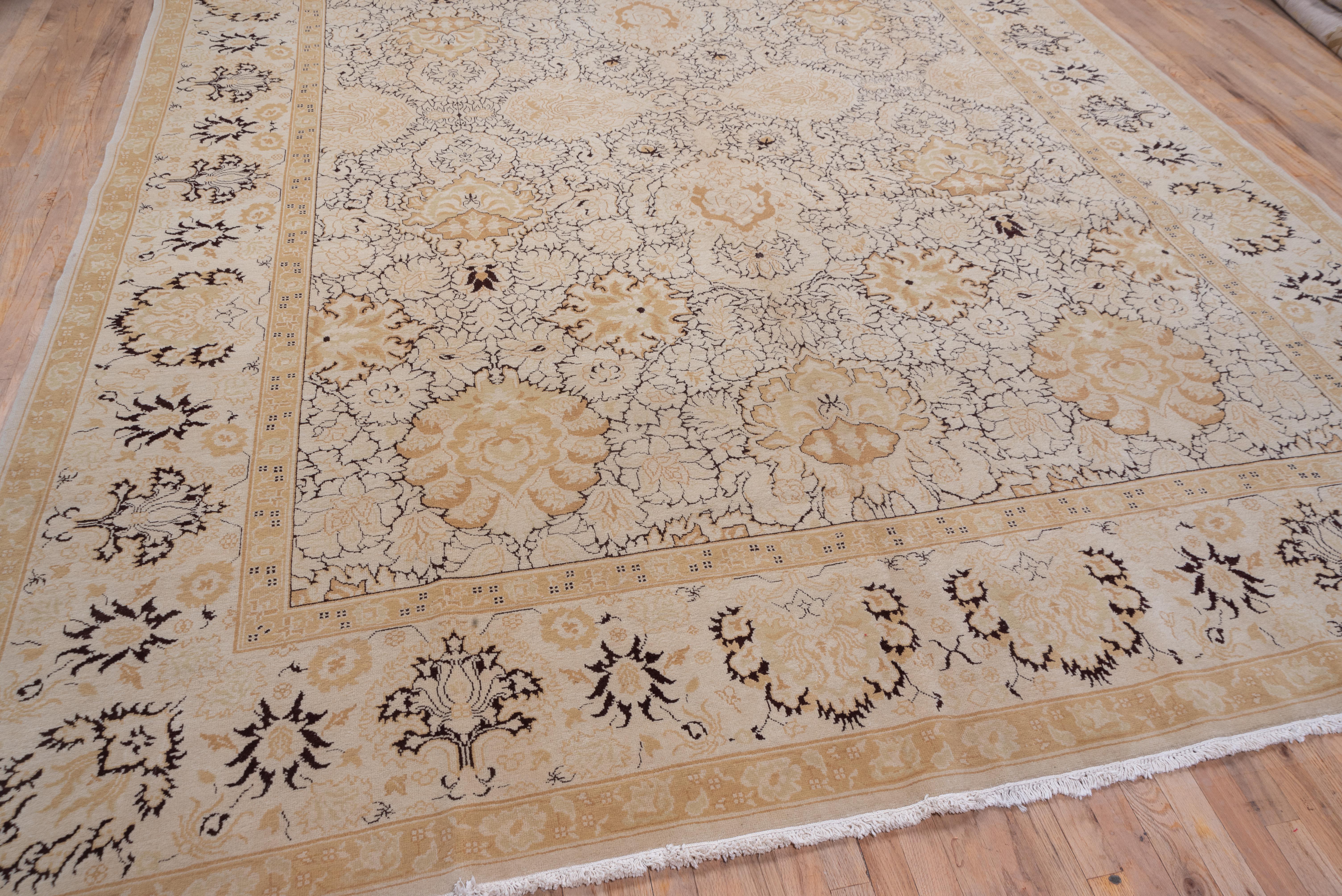 Vintage Agra Teppich Sand und Taupe Grund mit Curvilinear Floral Medallion im Angebot 2