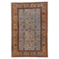 Vintage Agra Rug with Light Colored Field and Rust Border
