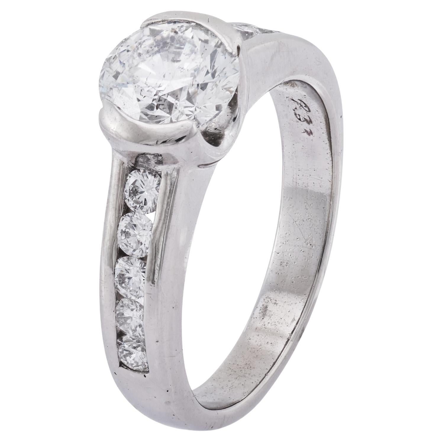 Anillo de compromiso vintage AIG de platino con diamante redondo talla brillante de 1,50 quilates