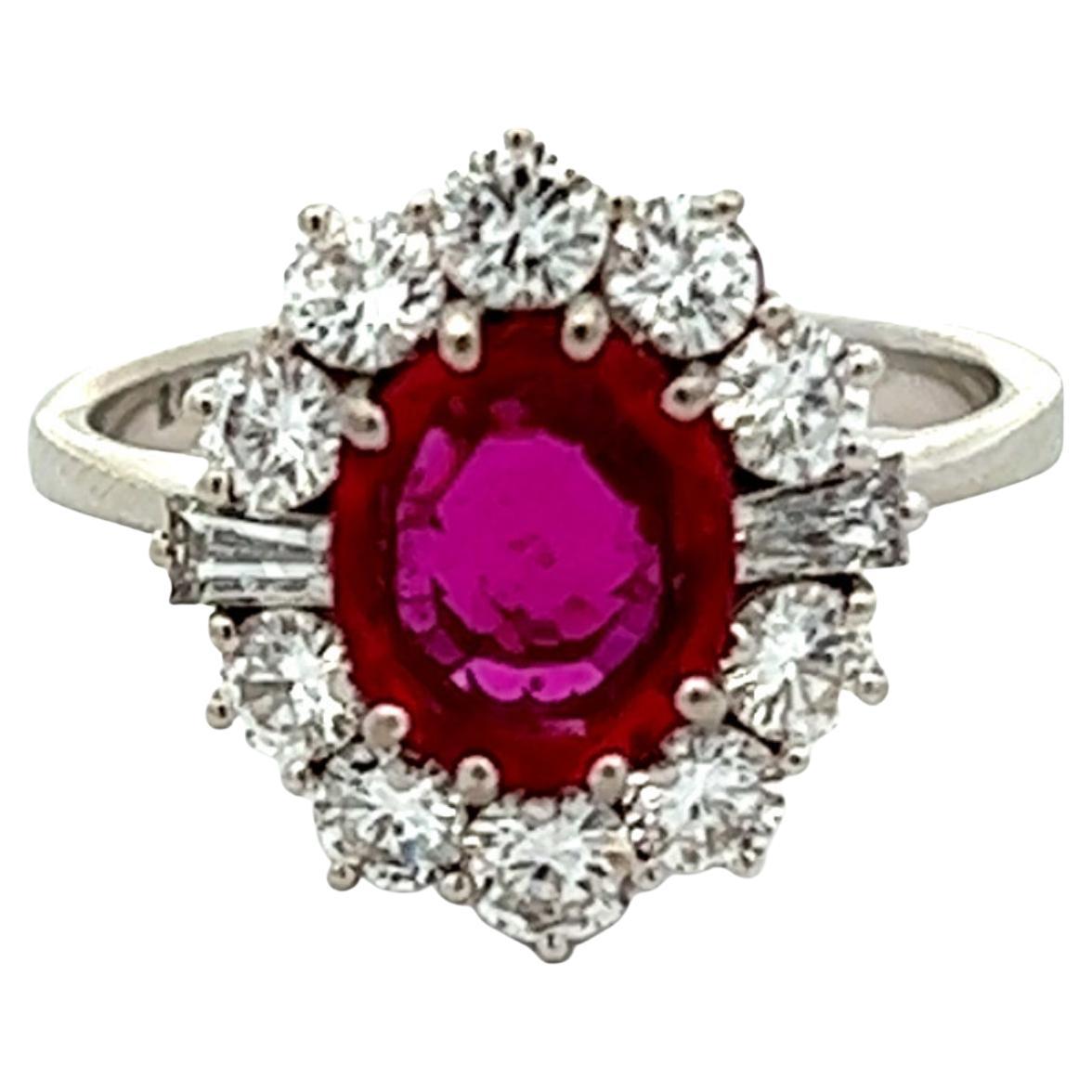 1.00 Carat Ruby Diamond Flower Dress Ring, 18 Karat Gold, Full UK