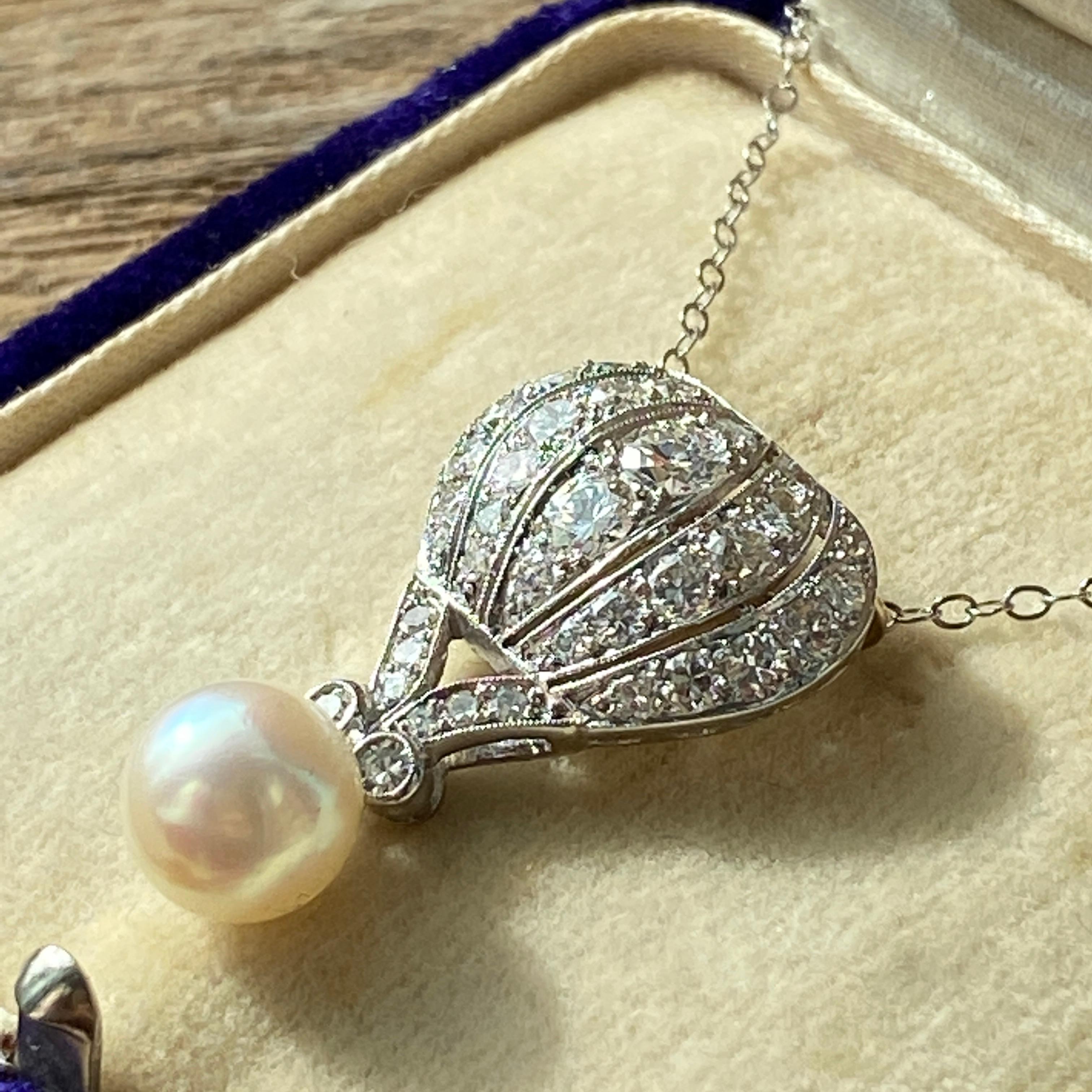 Vintage Air Hot Balloon Diamond & Pearl 14k Pendant For Sale 6