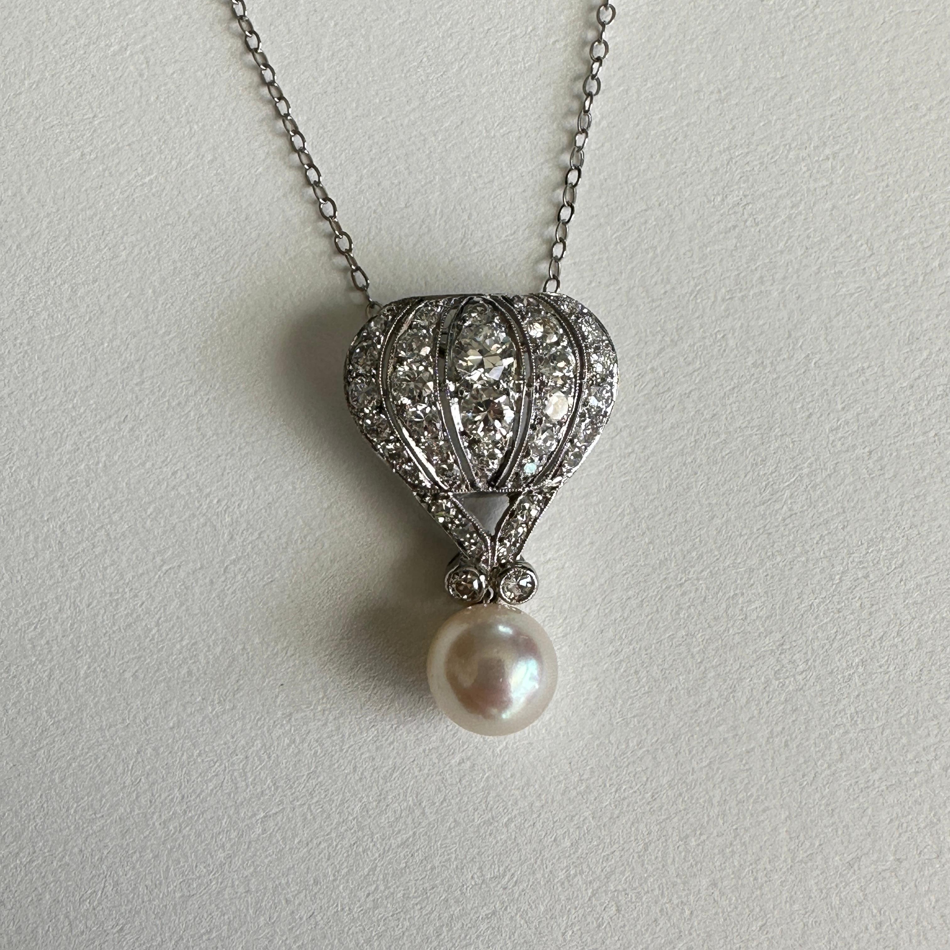 Art déco Pendentif vintage Air Hot Balloon en diamants et perles 14 carats en vente