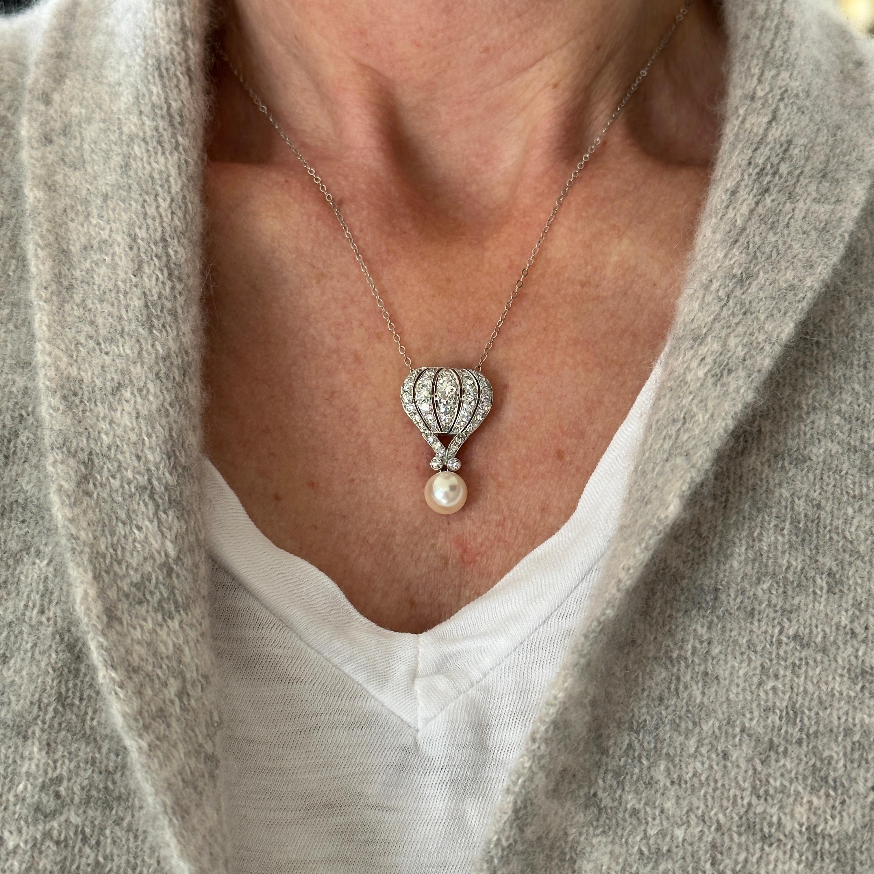 Pendentif vintage Air Hot Balloon en diamants et perles 14 carats Pour femmes en vente
