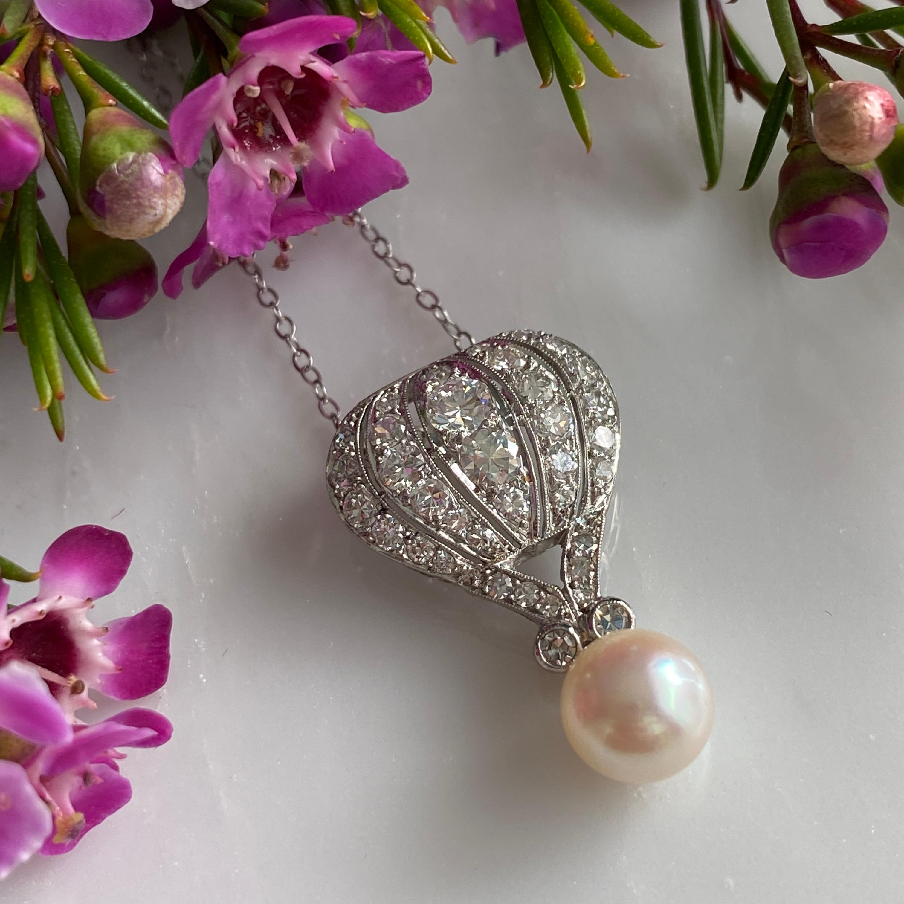 Pendentif vintage Air Hot Balloon en diamants et perles 14 carats en vente 1