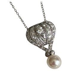 Vintage Air Hot Balloon Diamond & Pearl 14k Pendant