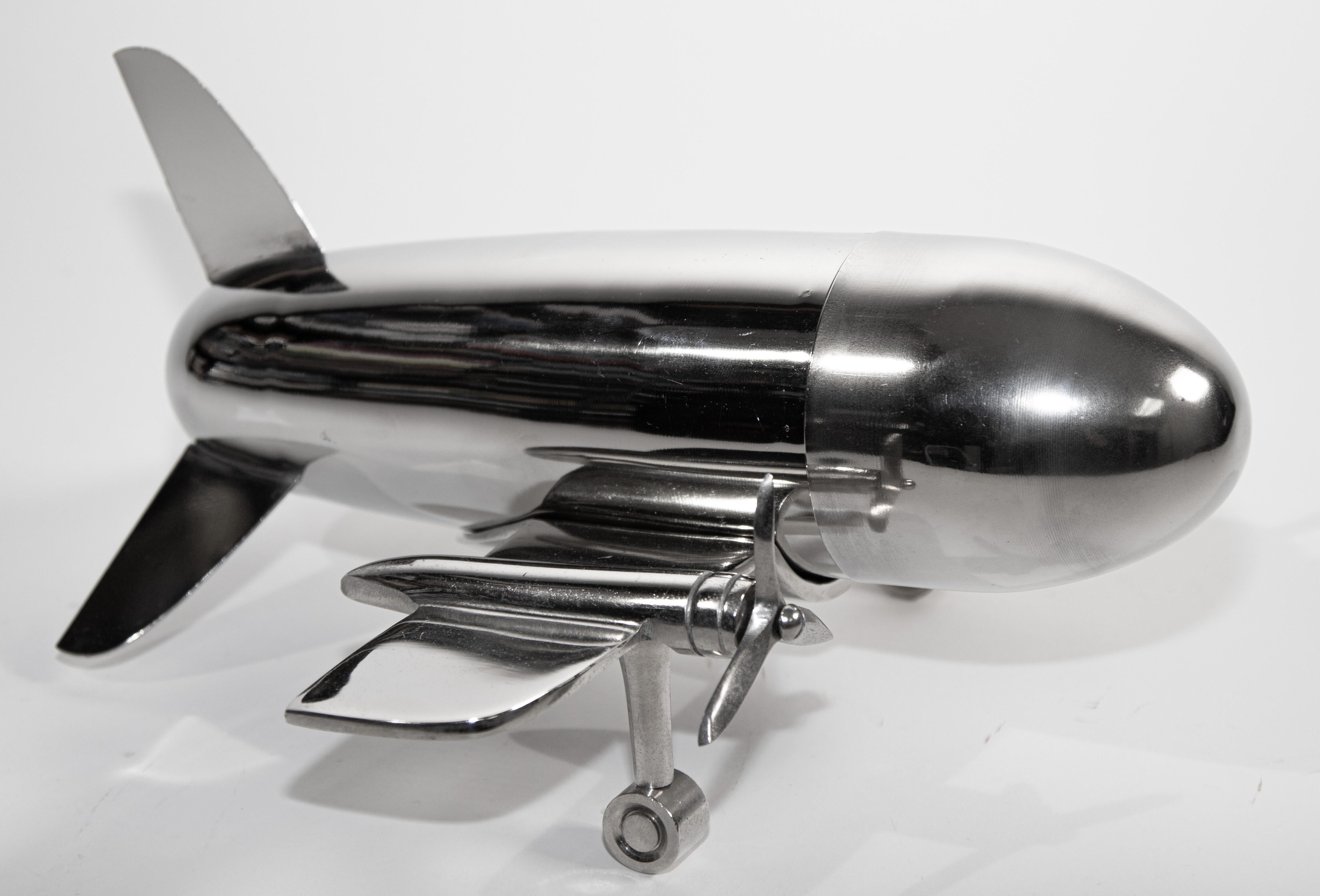 Art Deco Vintage Airplane Form Cocktail Metal Shaker