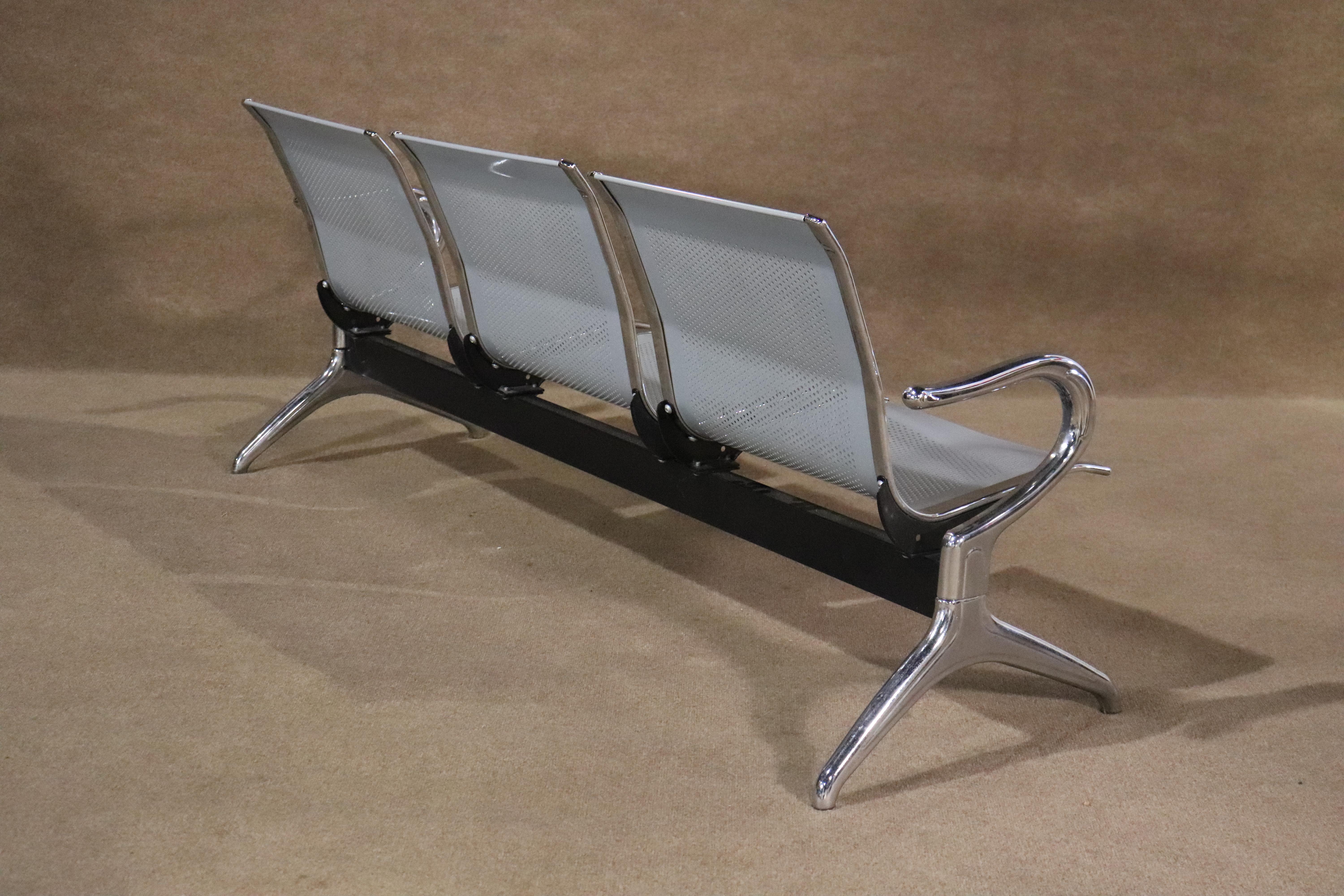 20th Century Vintage Airport Metal Bench For Sale