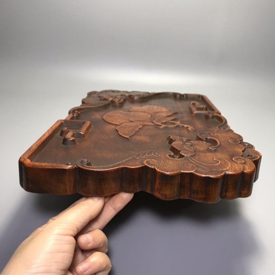 Vintage Aisan Wooden Carving Longevity Bats and Peaches Tea Plaque For Sale 2