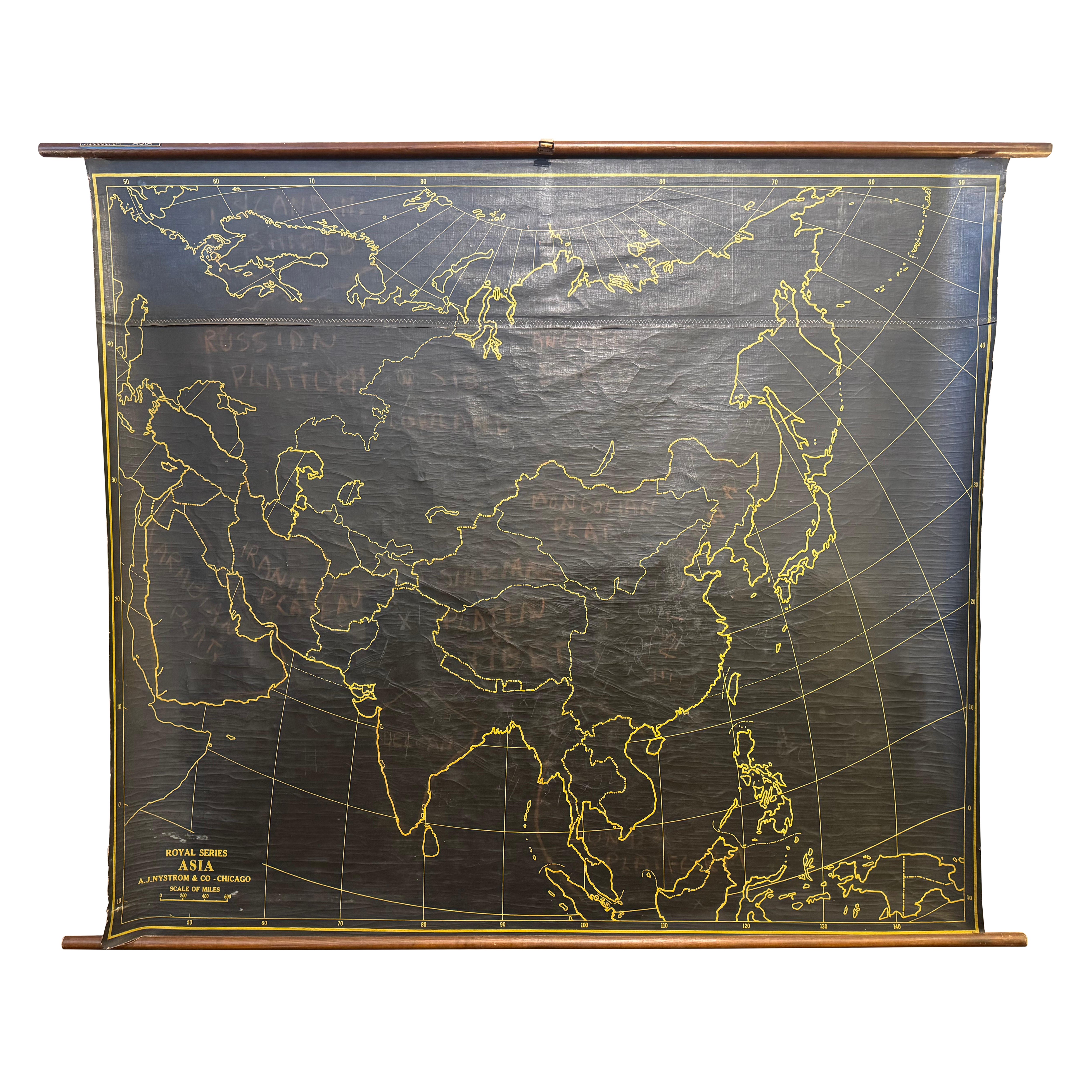 AJ Nystrom Asia Royal Series Wall Map in Laminated Canvas - circa 1960 For Sale