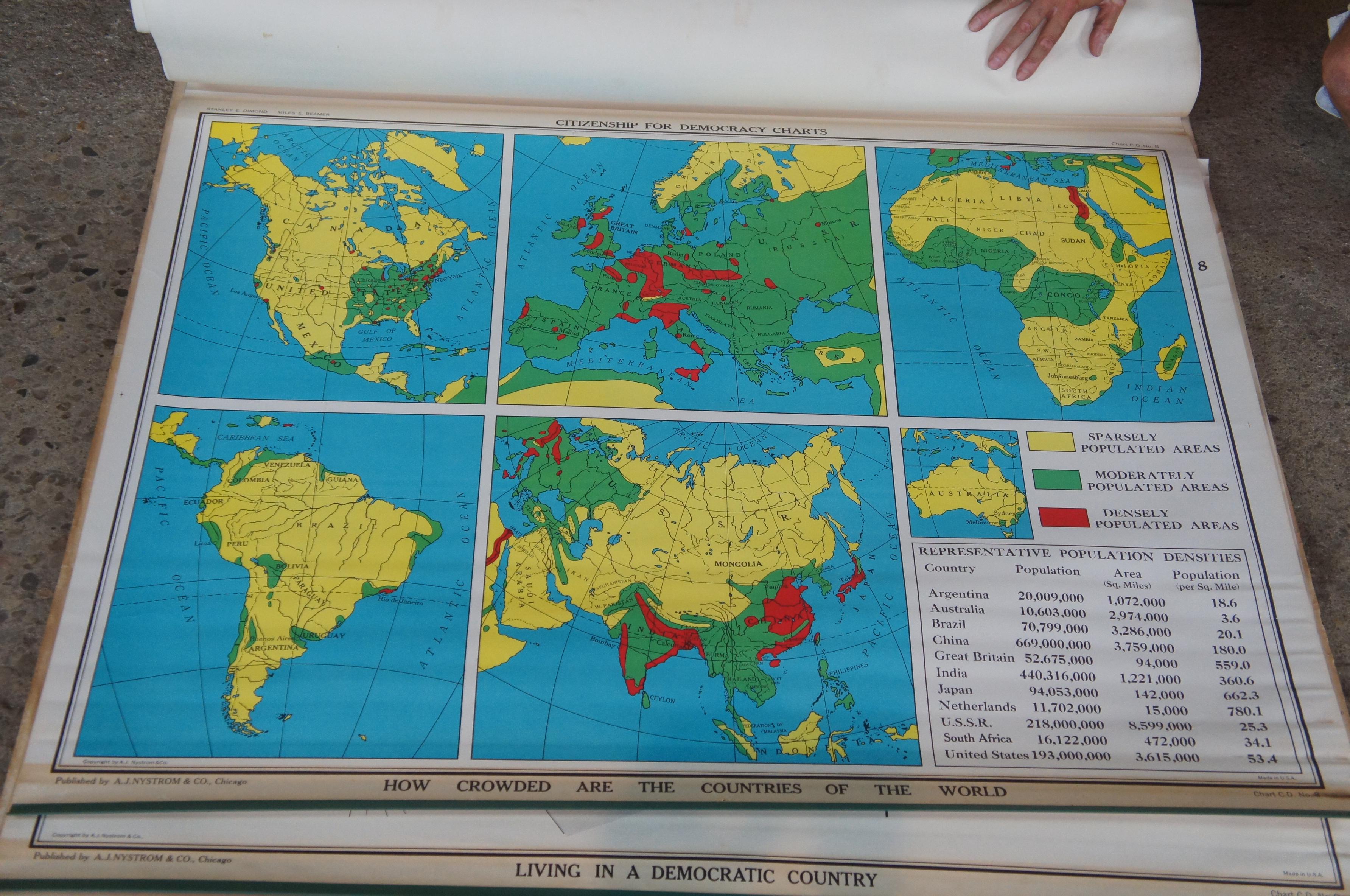 20th Century Vintage AJ Nystrom Citizenship for Democracy Communist Pull Down Chart Map