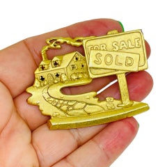 Vintage AJC signed matte gold tone real estate for sale sold designer brooch